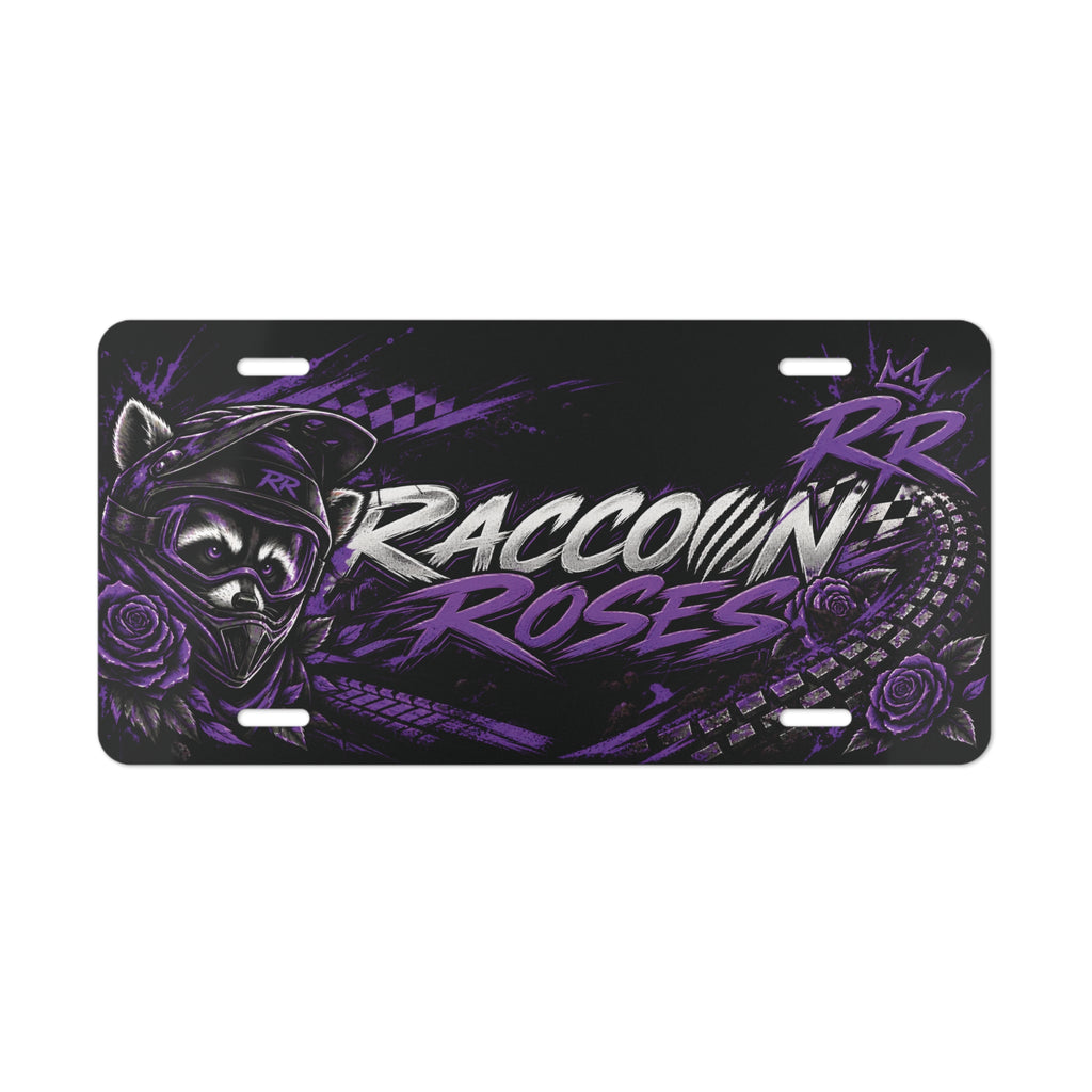 Raccoon Roses Purple Racing Vanity Plate