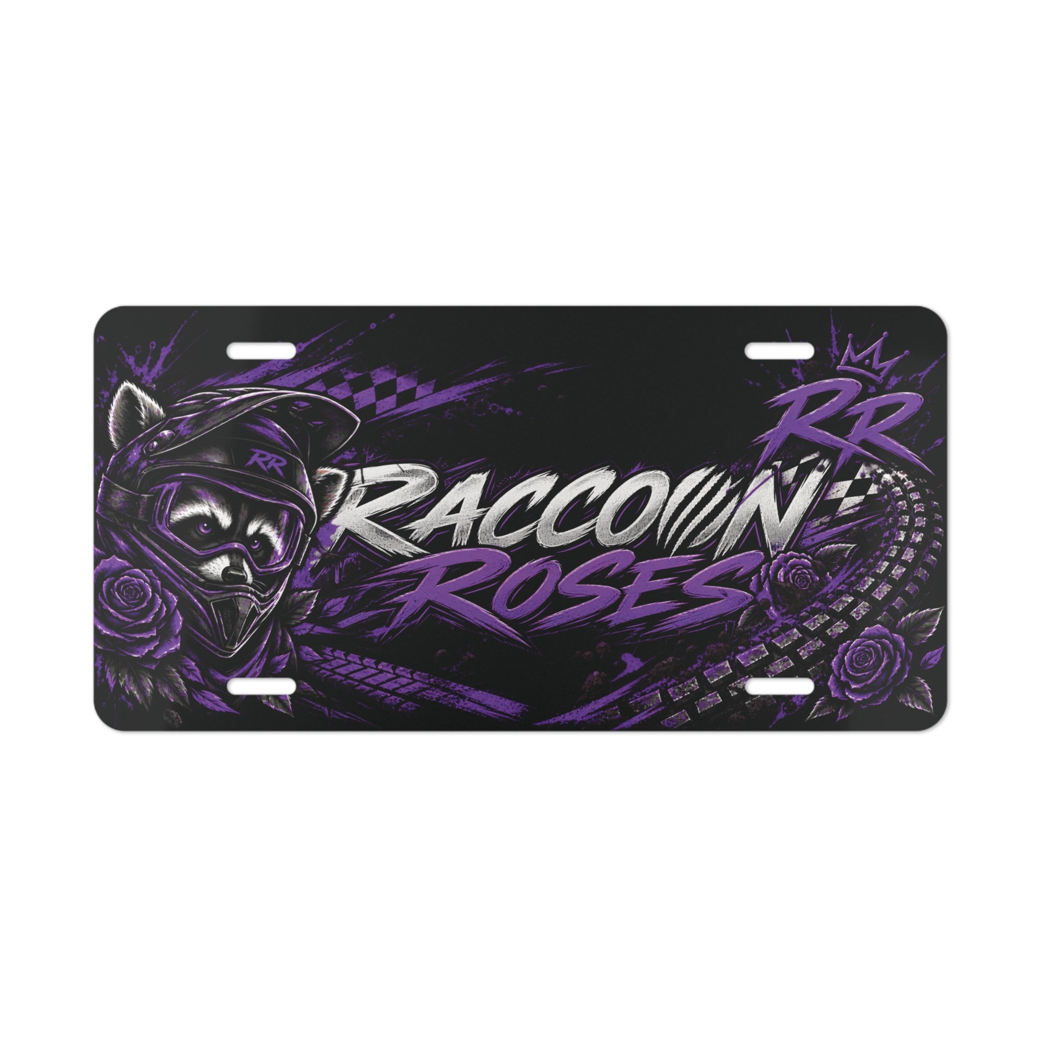 Raccoon Roses Purple Racing Vanity Plate