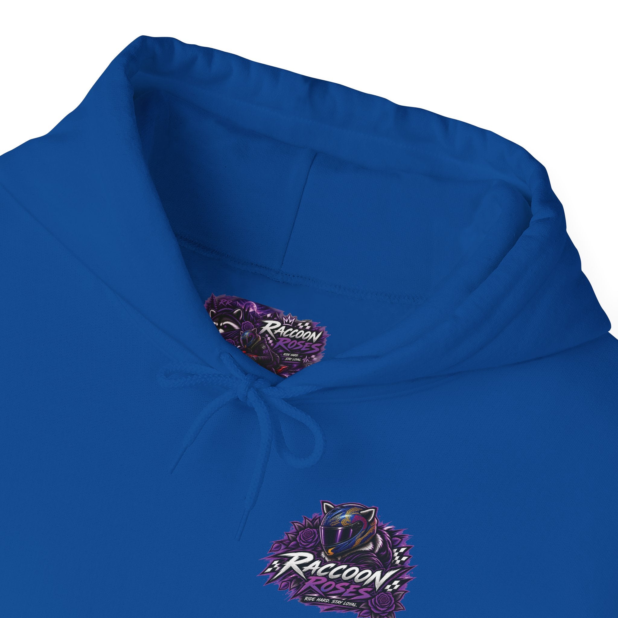 Raccoon Roadsters Motorcycle Graphic Hoodie — Retro Purple Rider Sweatshirt