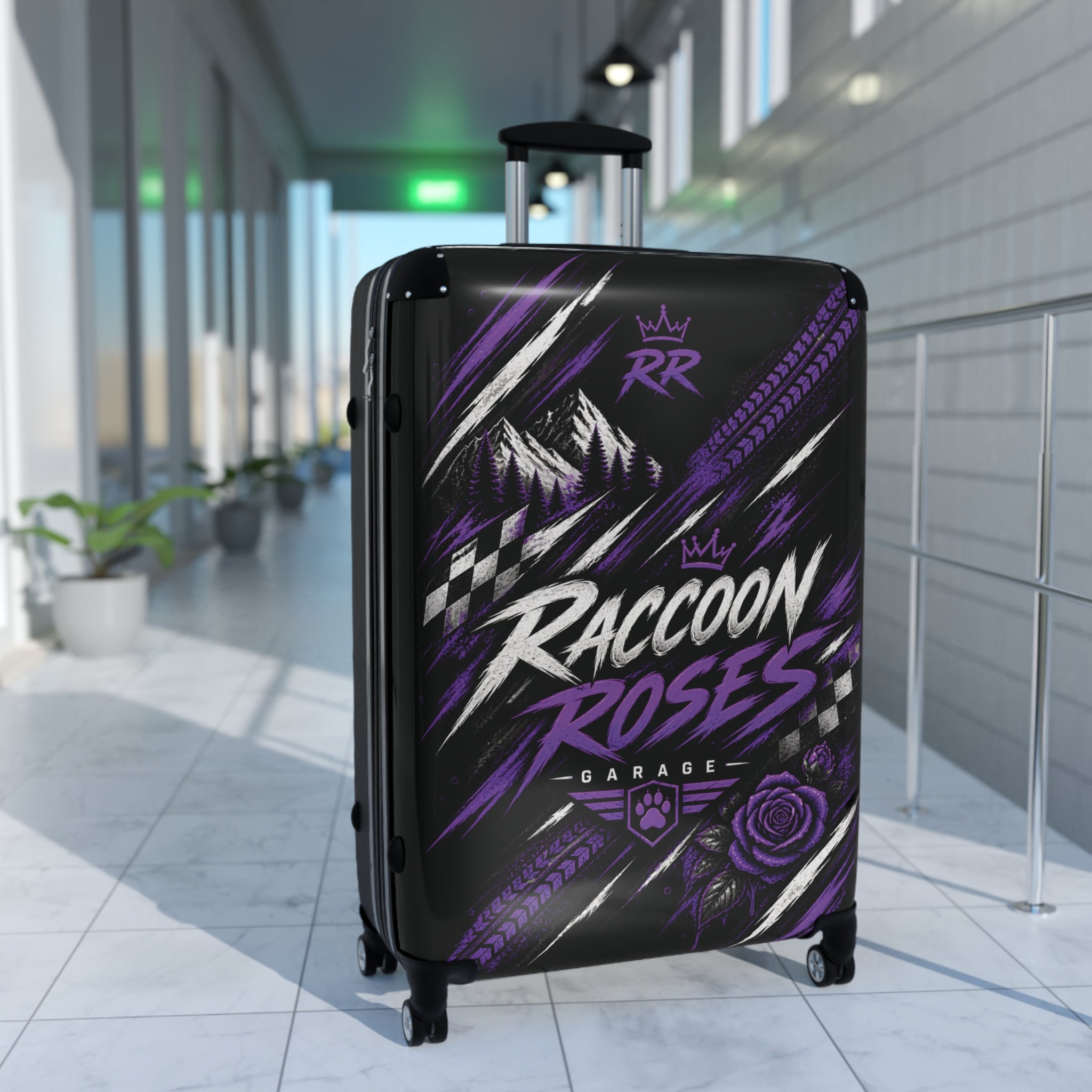 Raccoon Roses Carry-On Luggage – Skull Rider Graphic Suitcase