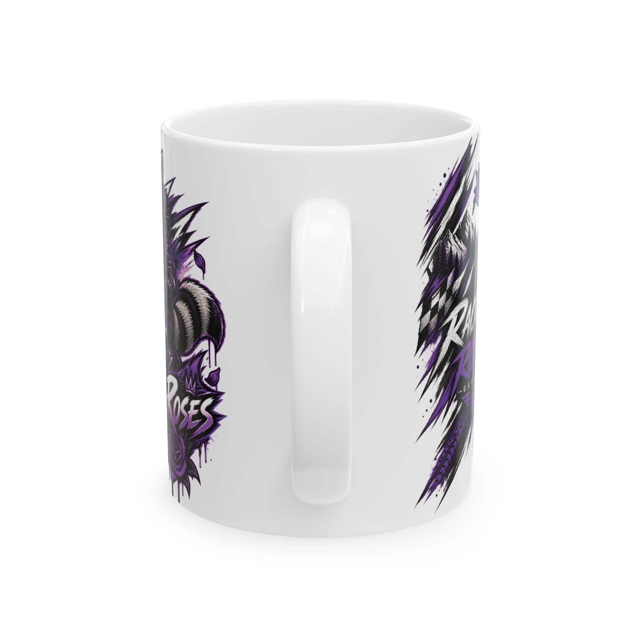 Raven Skull Gaming Ceramic Mug (11oz, 15oz) – Dark Purple Skull & Headphones Coffee Cup