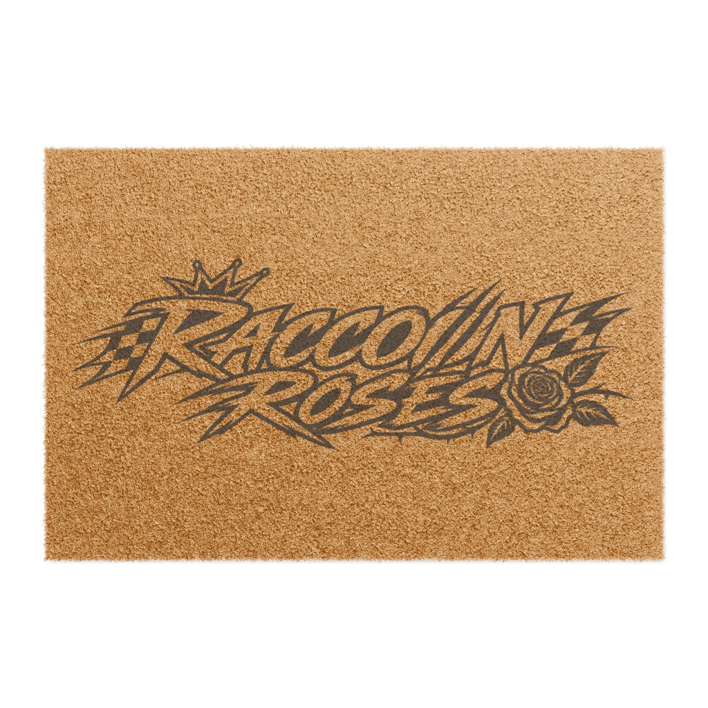 Raccoon Roses Doormat — Vintage Tattoo Script Welcome Mat
