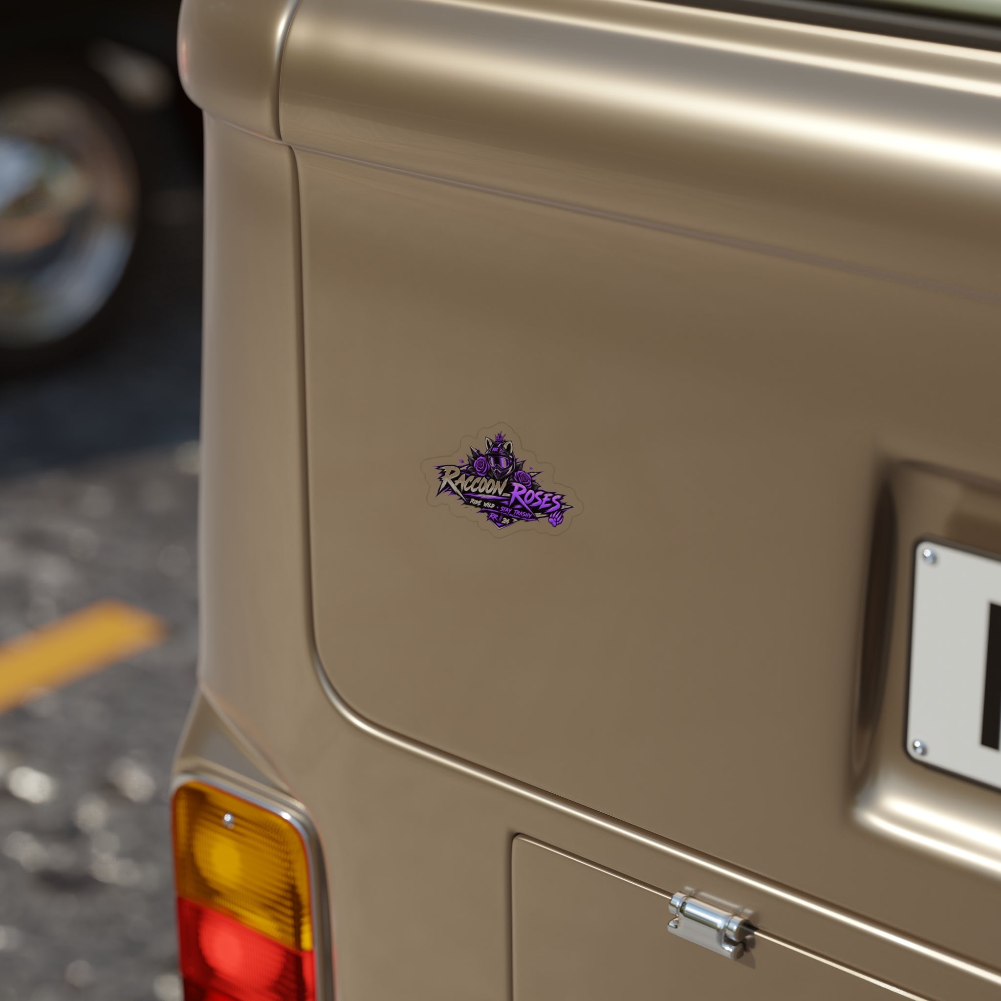 Die-Cut Outdoor Sticker — Raccoon Roses Racing Logo (UV-Resistant, Transparent)