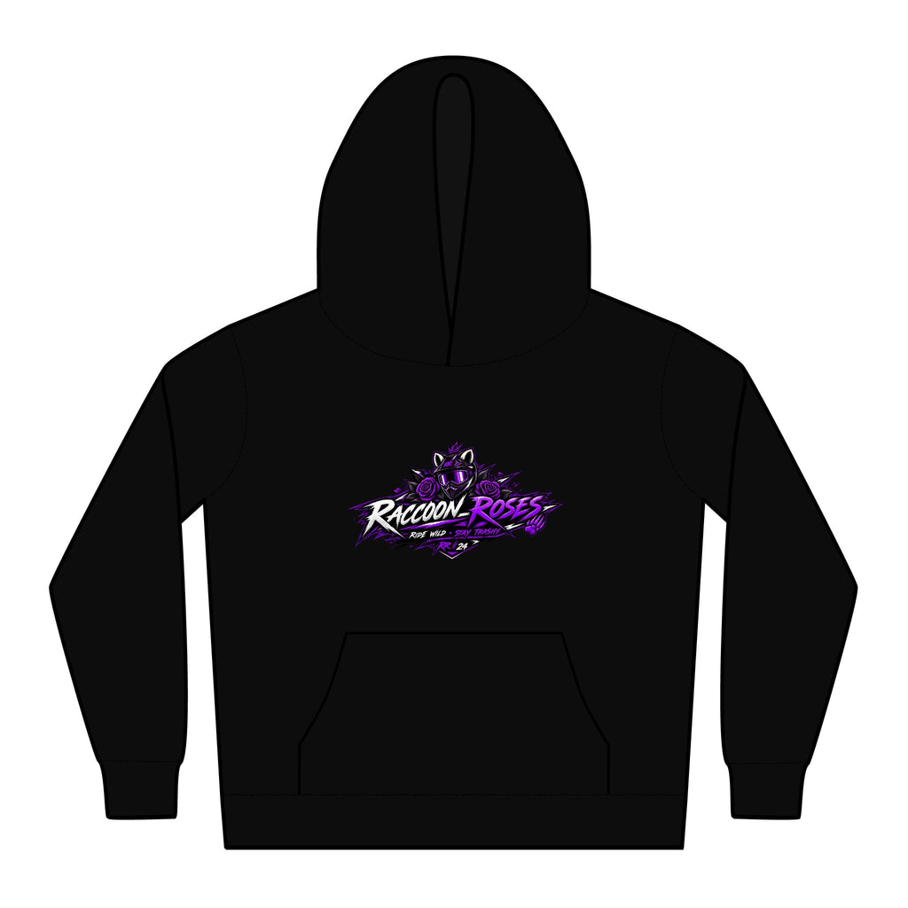 Kids Raccoon Racers Relax Hoodie — Purple Graphic Youth Hoodie