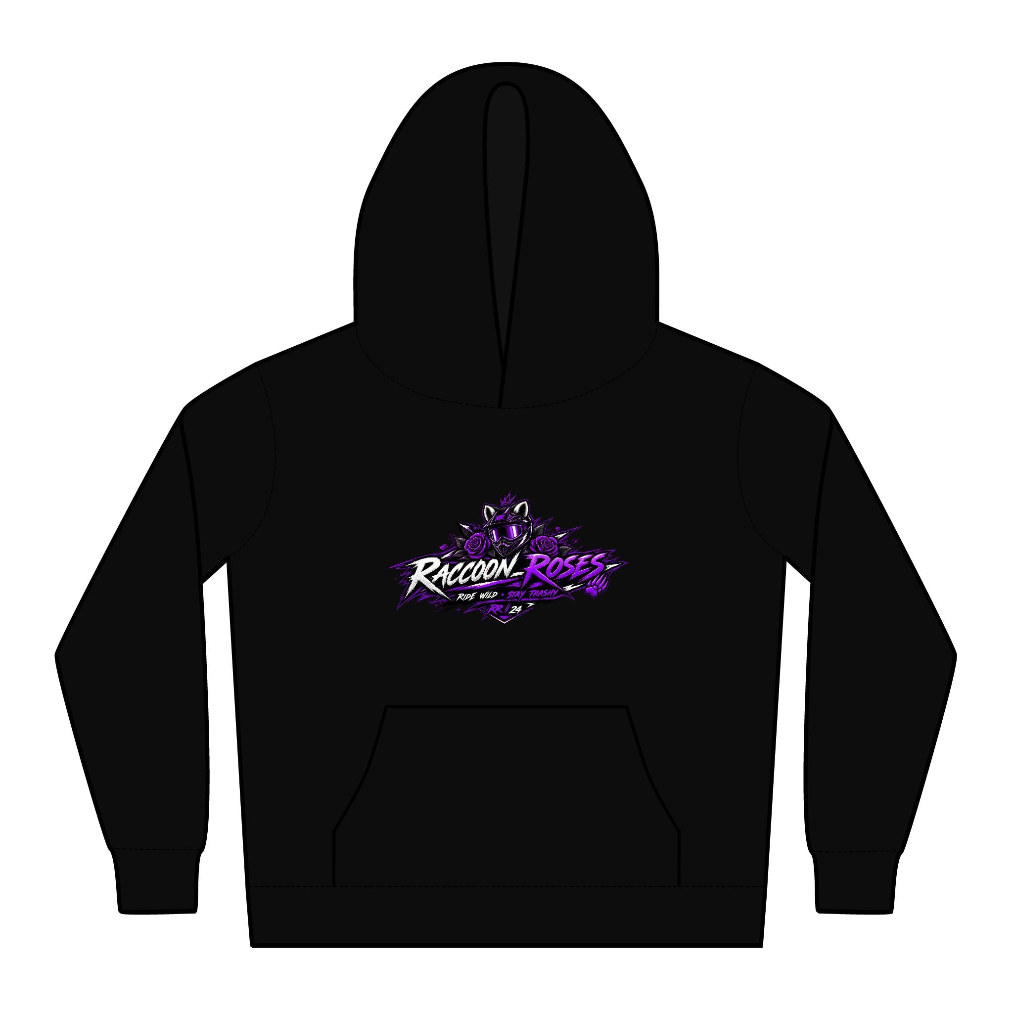 Kids Raccoon Racers Relax Hoodie — Purple Graphic Youth Hoodie