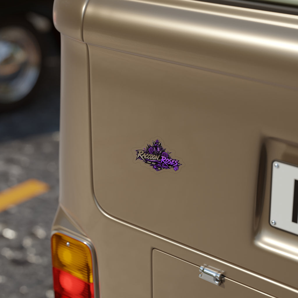 Die-Cut Outdoor Sticker — Raccoon Roses Racing Logo (UV-Resistant, Transparent)