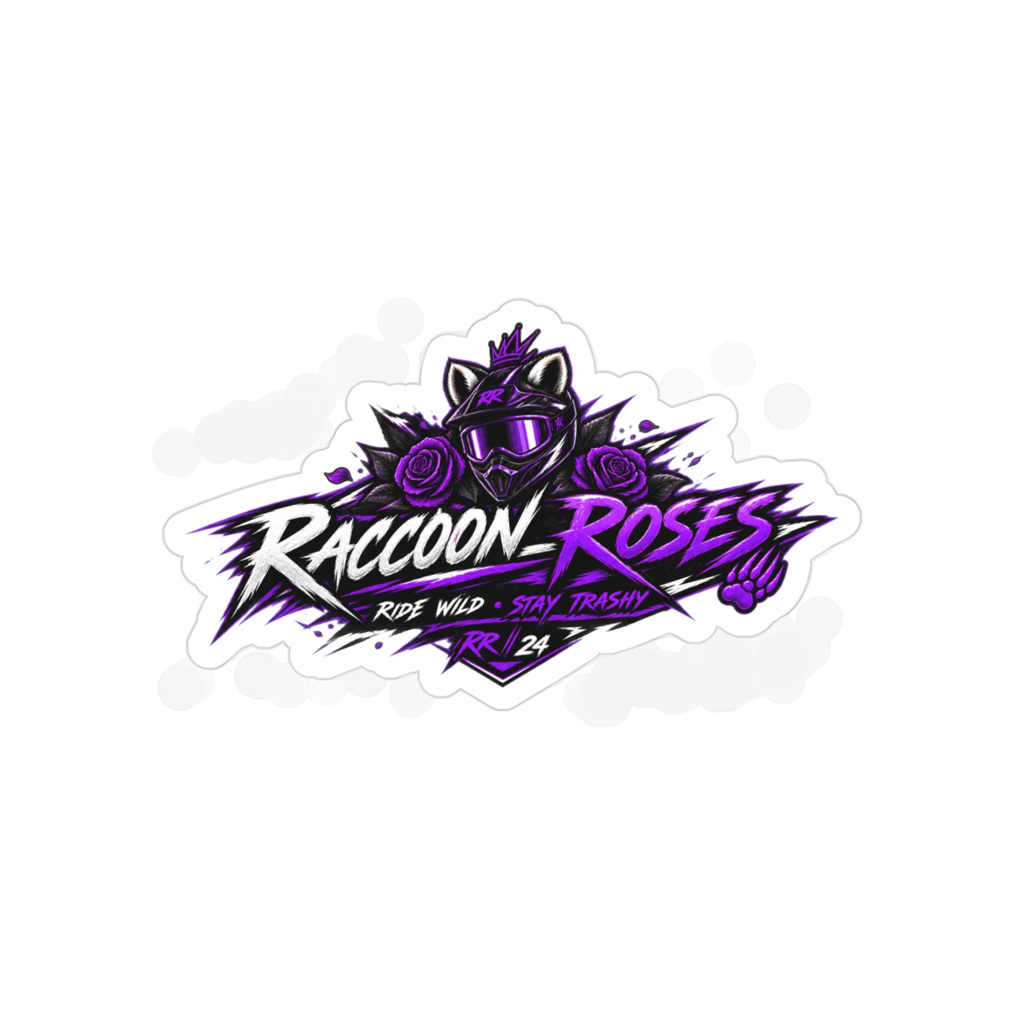 Die-Cut Outdoor Sticker — Raccoon Roses Racing Logo (UV-Resistant, Transparent)