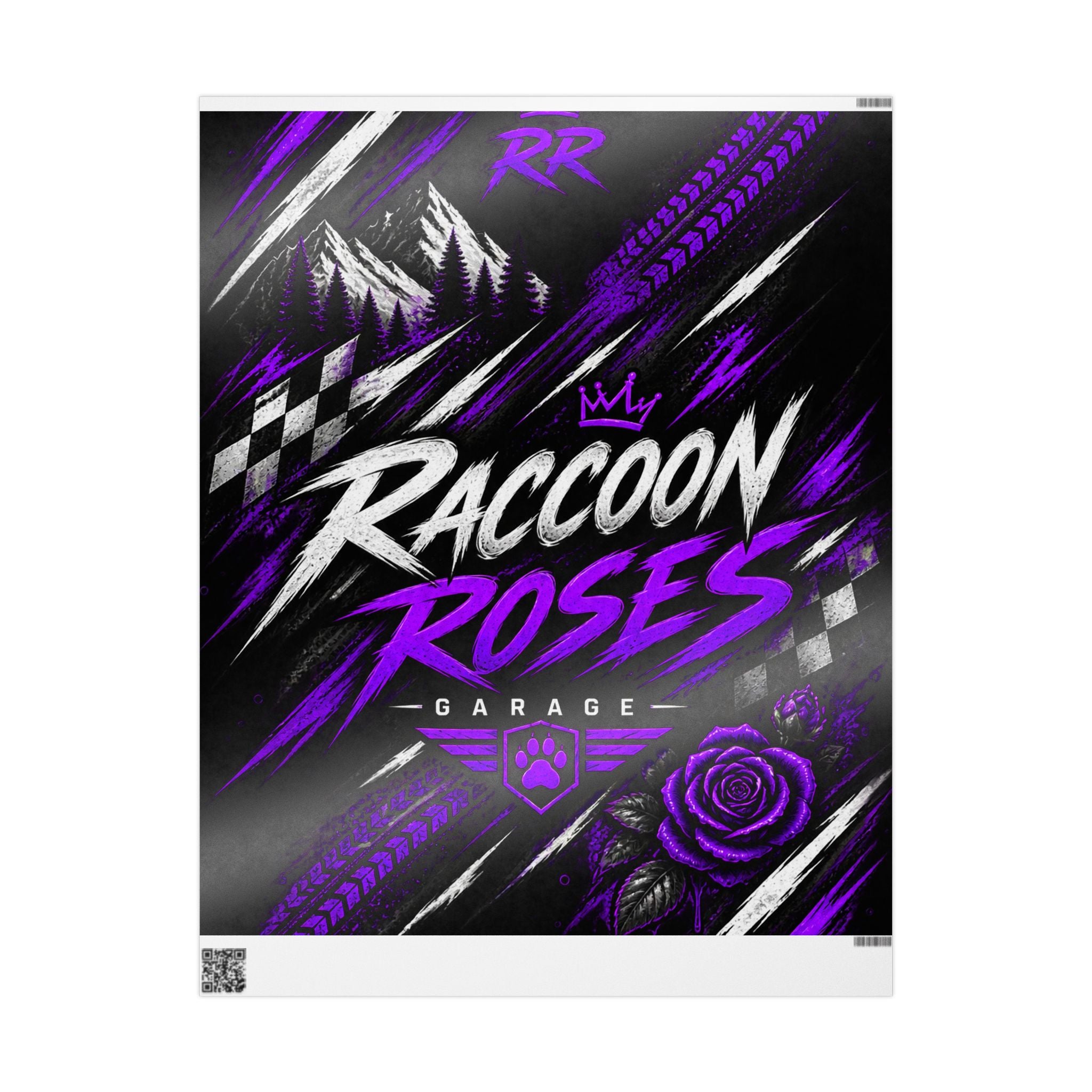 Wrapping Paper — Raccoon Roses Garage Purple Racing Design