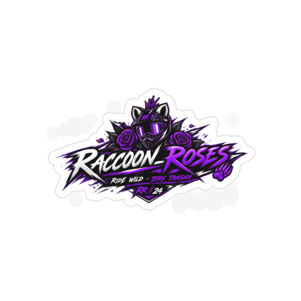 Die-Cut Outdoor Sticker — Raccoon Roses Racing Logo (UV-Resistant, Transparent)