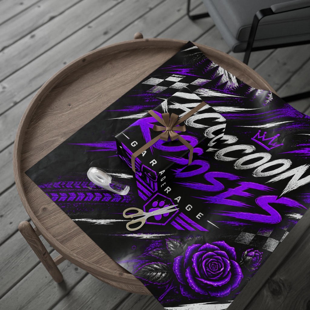 Wrapping Paper — Raccoon Roses Garage Purple Racing Design