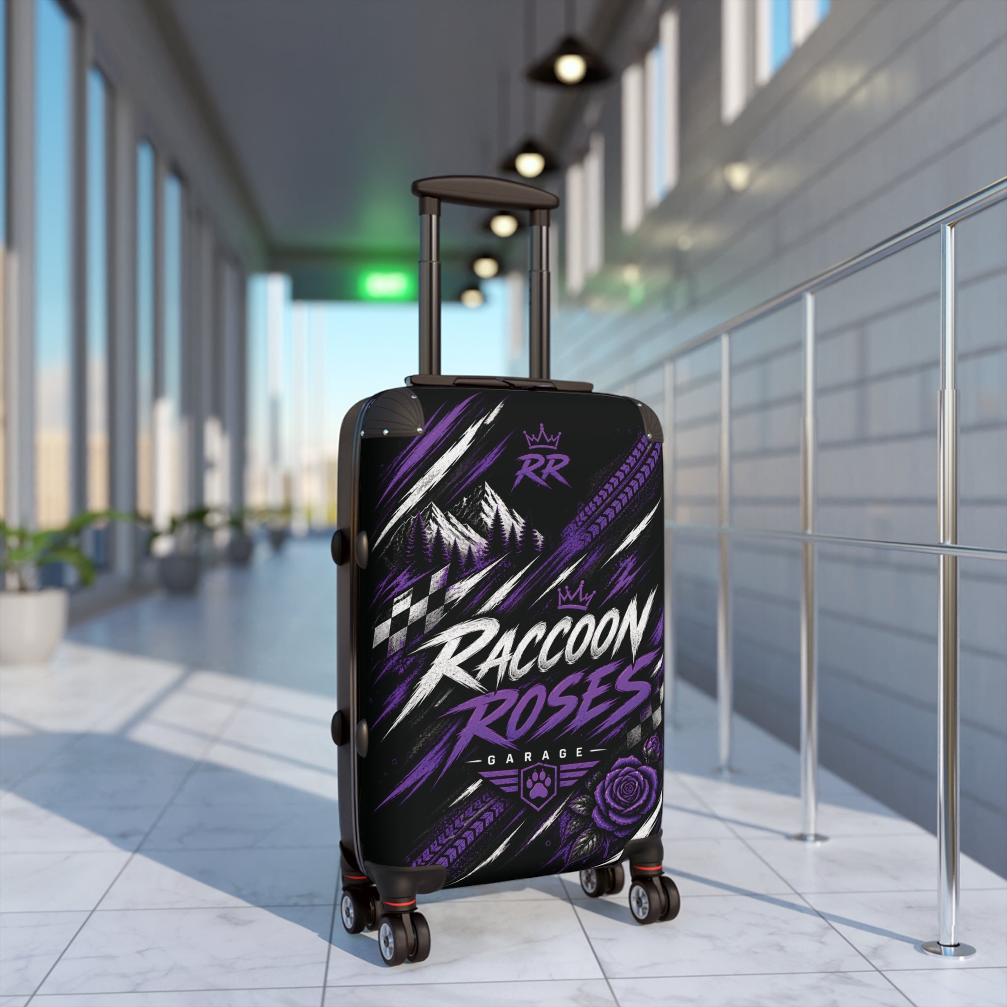 Raccoon Roses Carry-On Luggage – Skull Rider Graphic Suitcase
