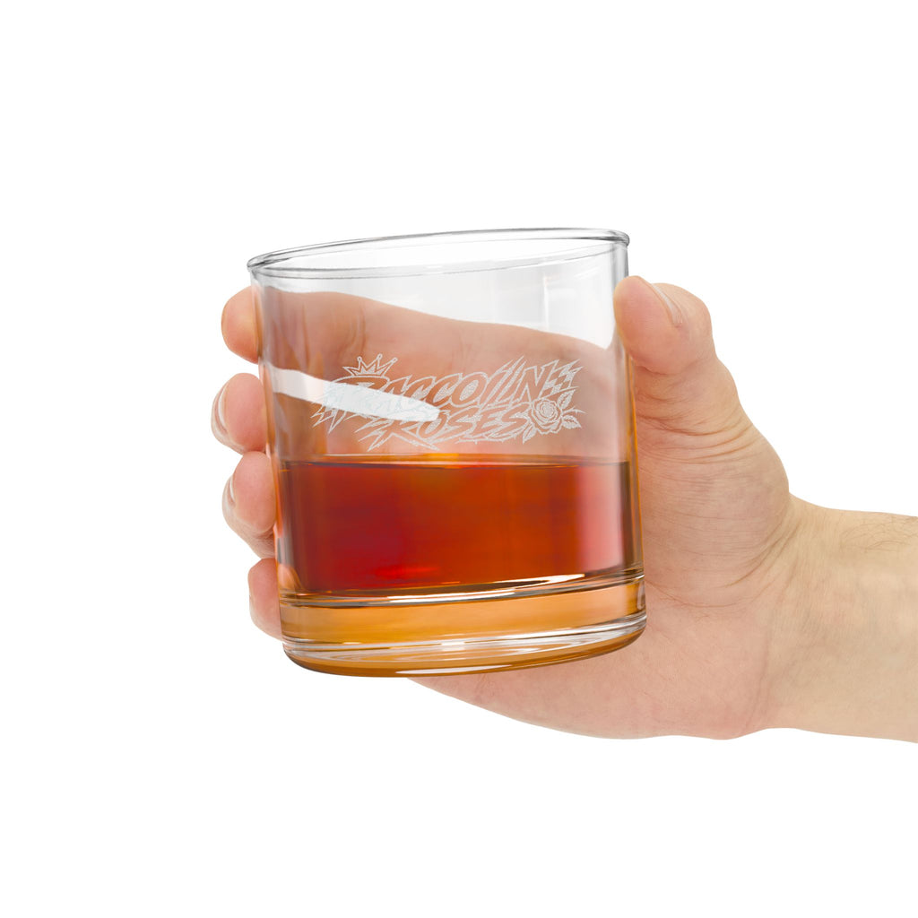 Engraved Whiskey Glass 10.5oz — 'Raccooning Roses' Distressed Logo Rocks Glass