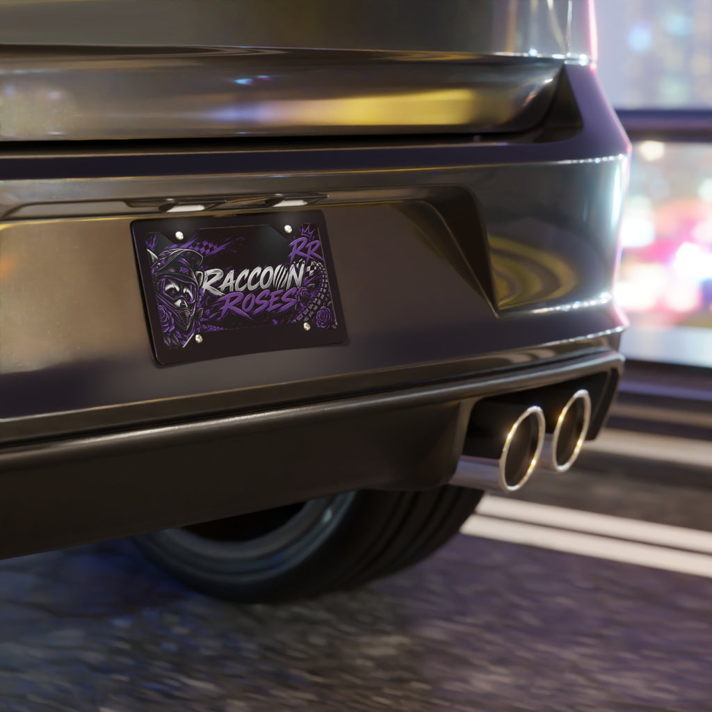 Raccoon Roses Purple Racing Vanity Plate