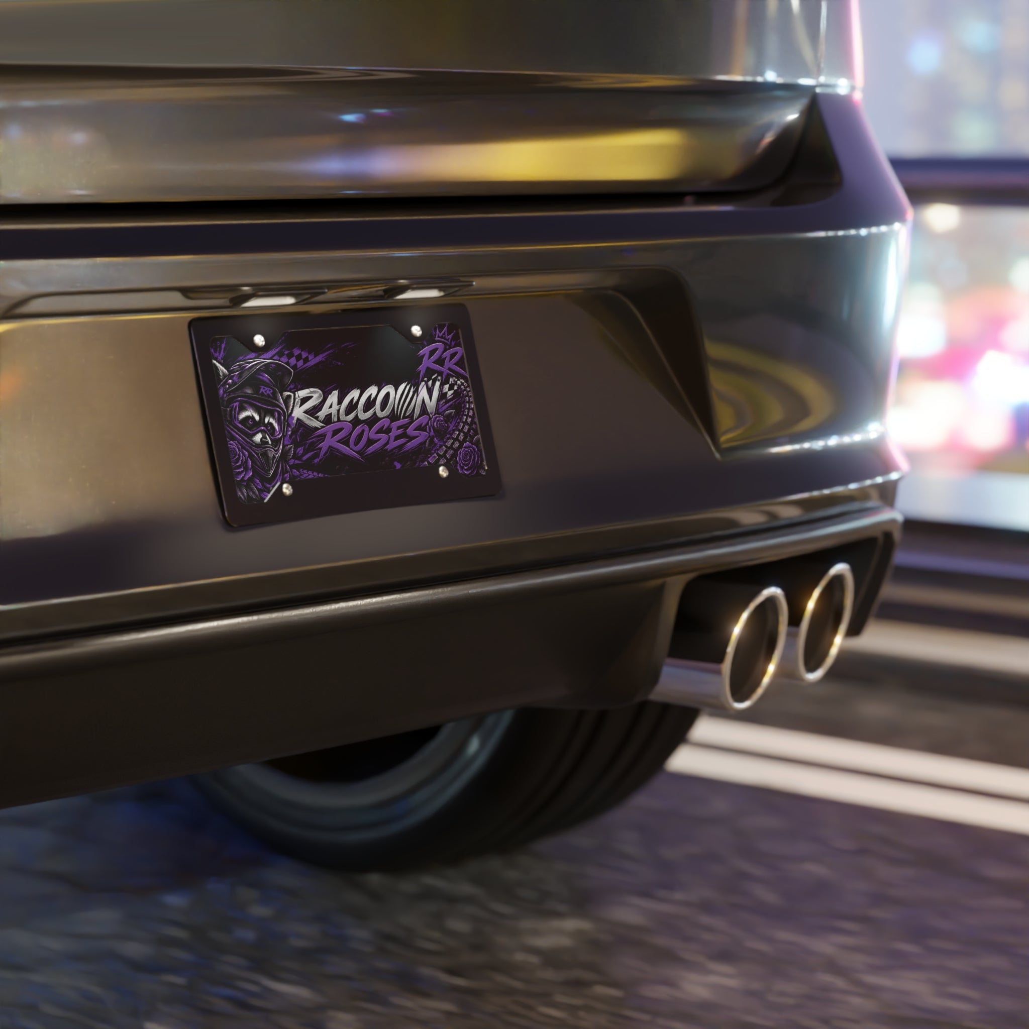 Raccoon Roses Purple Racing Vanity Plate