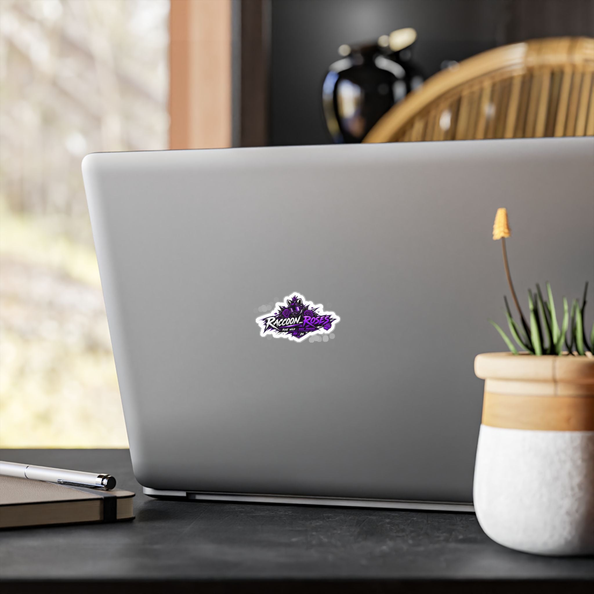 Raccoon Rose Purple Mascot Vinyl Sticker — Kiss-Cut Decal for Laptops, Water Bottles & Windows