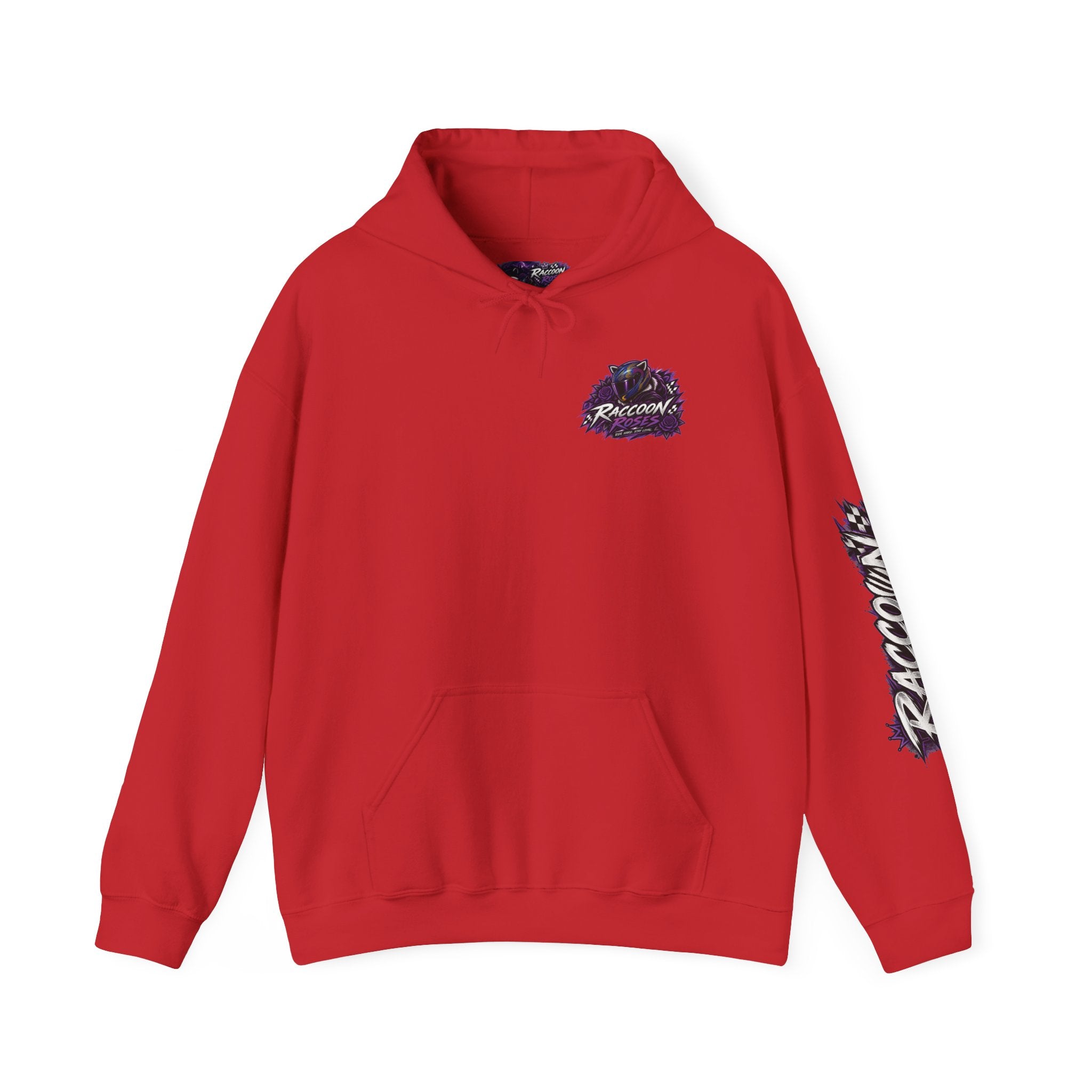 Raccoon Roadsters Motorcycle Graphic Hoodie — Retro Purple Rider Sweatshirt