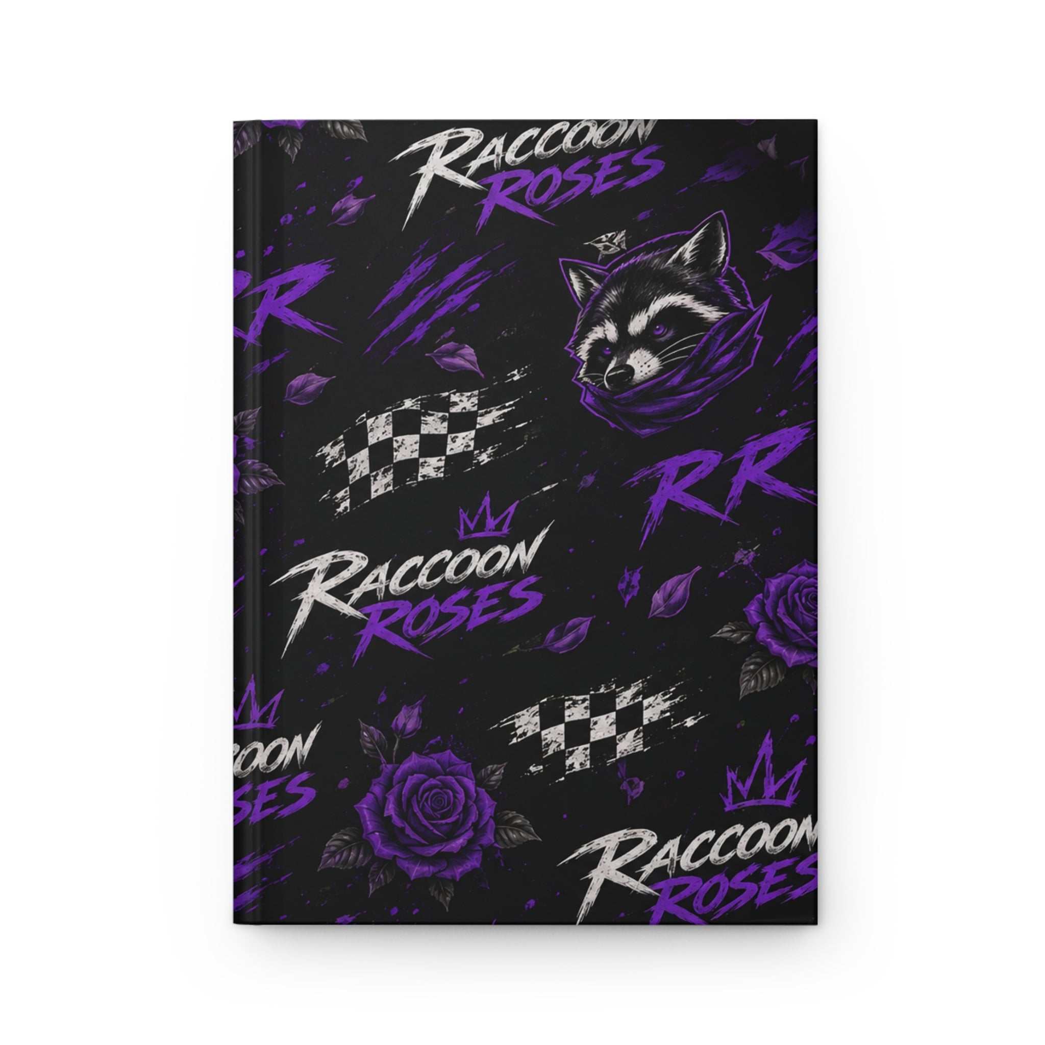 Raccoon Roses Hardcover Journal — Purple Floral Racer Notebook