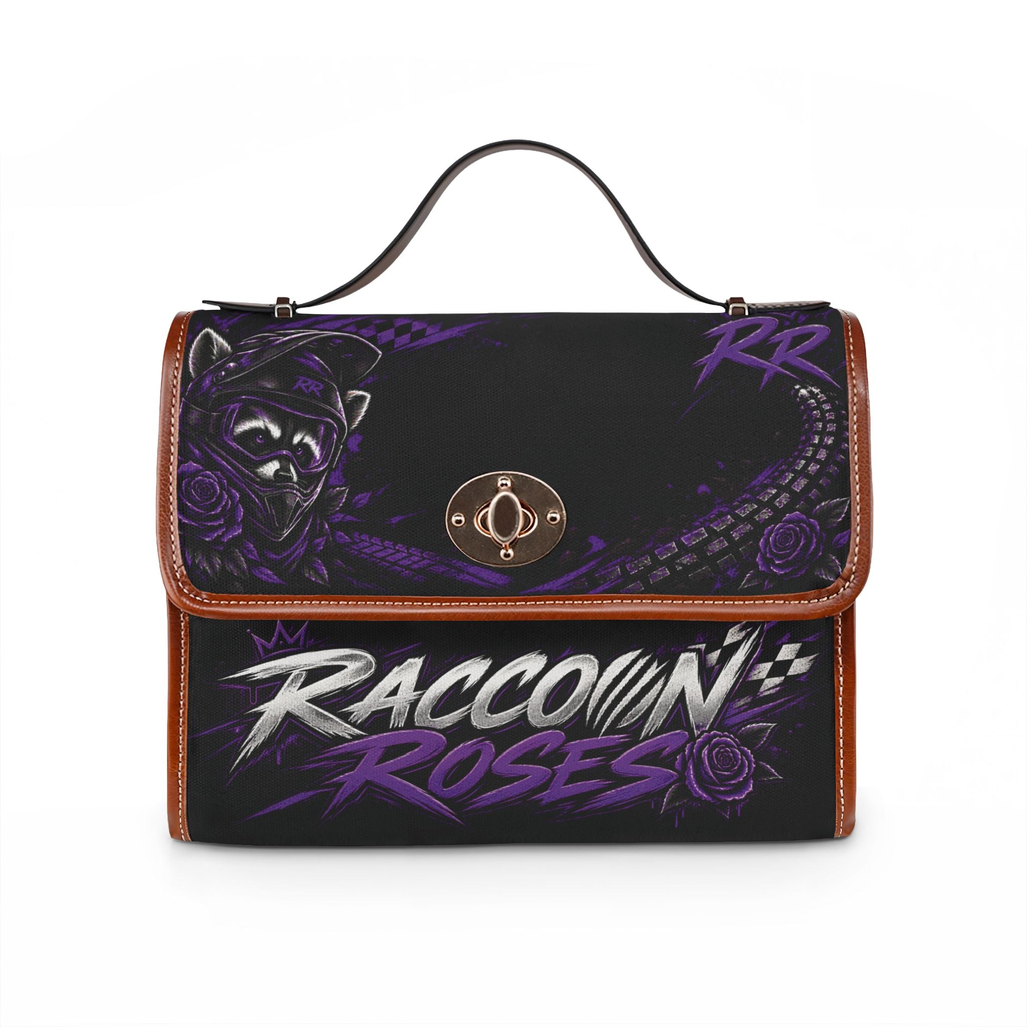 Canvas Bag — Raccoon & Roses Waterproof Tote with Purple Gothic Graphic