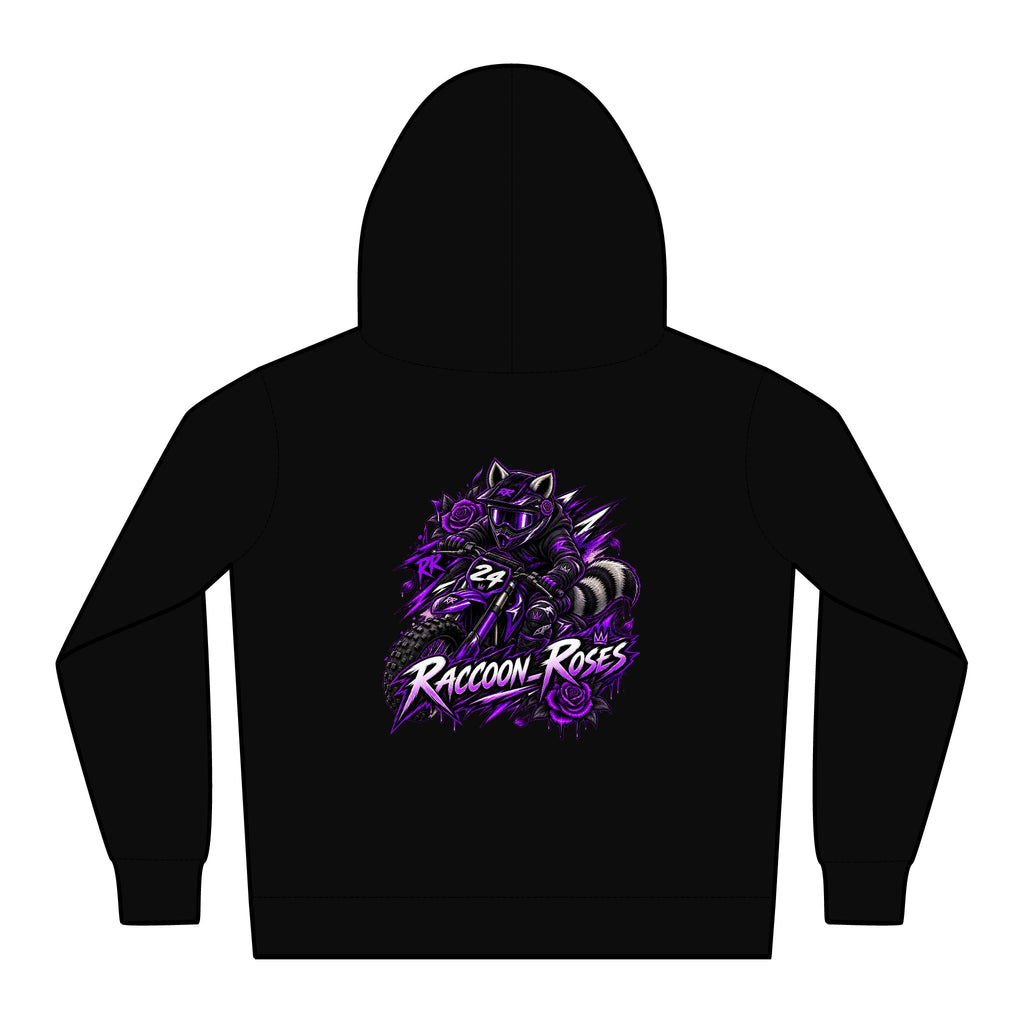 Kids Raccoon Racers Relax Hoodie — Purple Graphic Youth Hoodie
