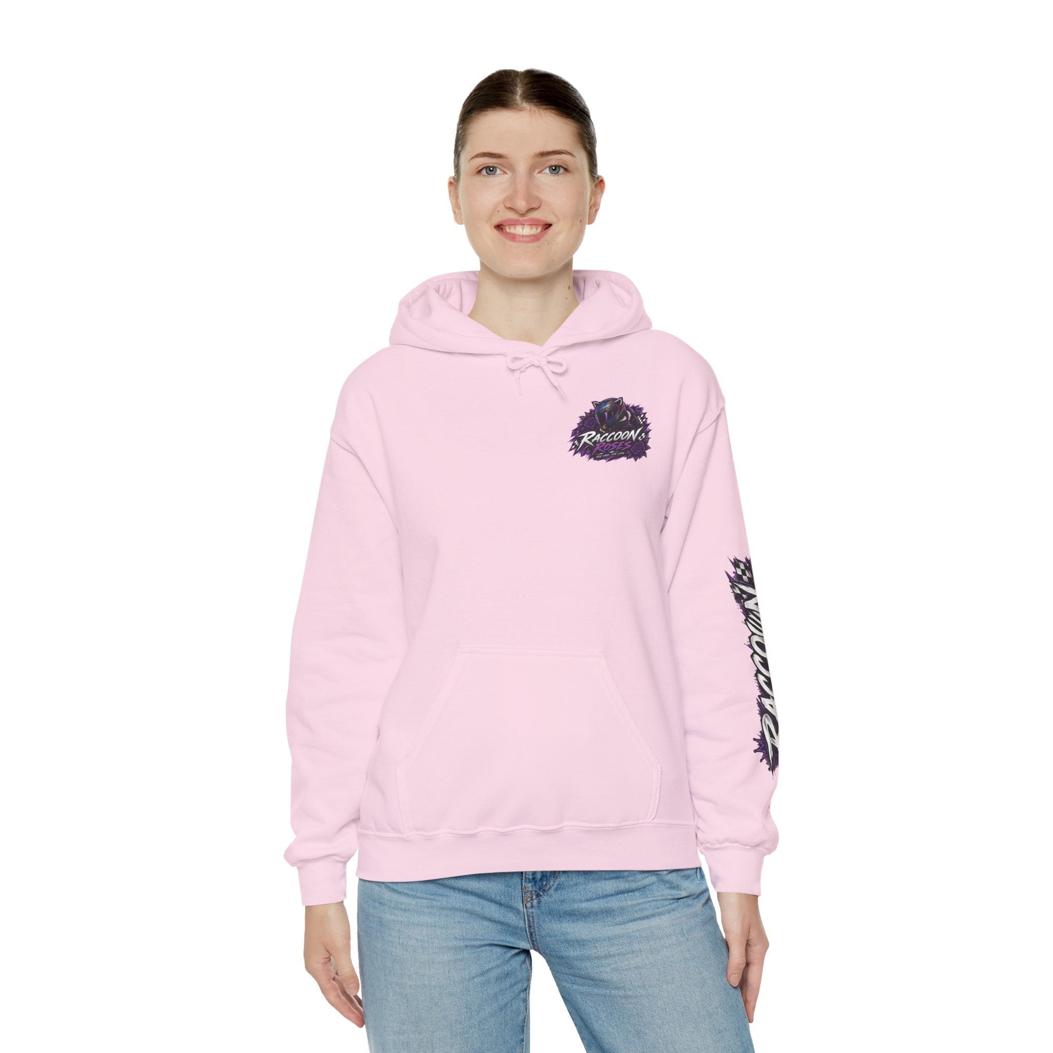 Raccoon Roadsters Motorcycle Graphic Hoodie — Retro Purple Rider Sweatshirt
