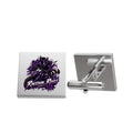 Gold Square Cufflinks with Purple Raven Rose Emblem — Elegant Formal Accessory