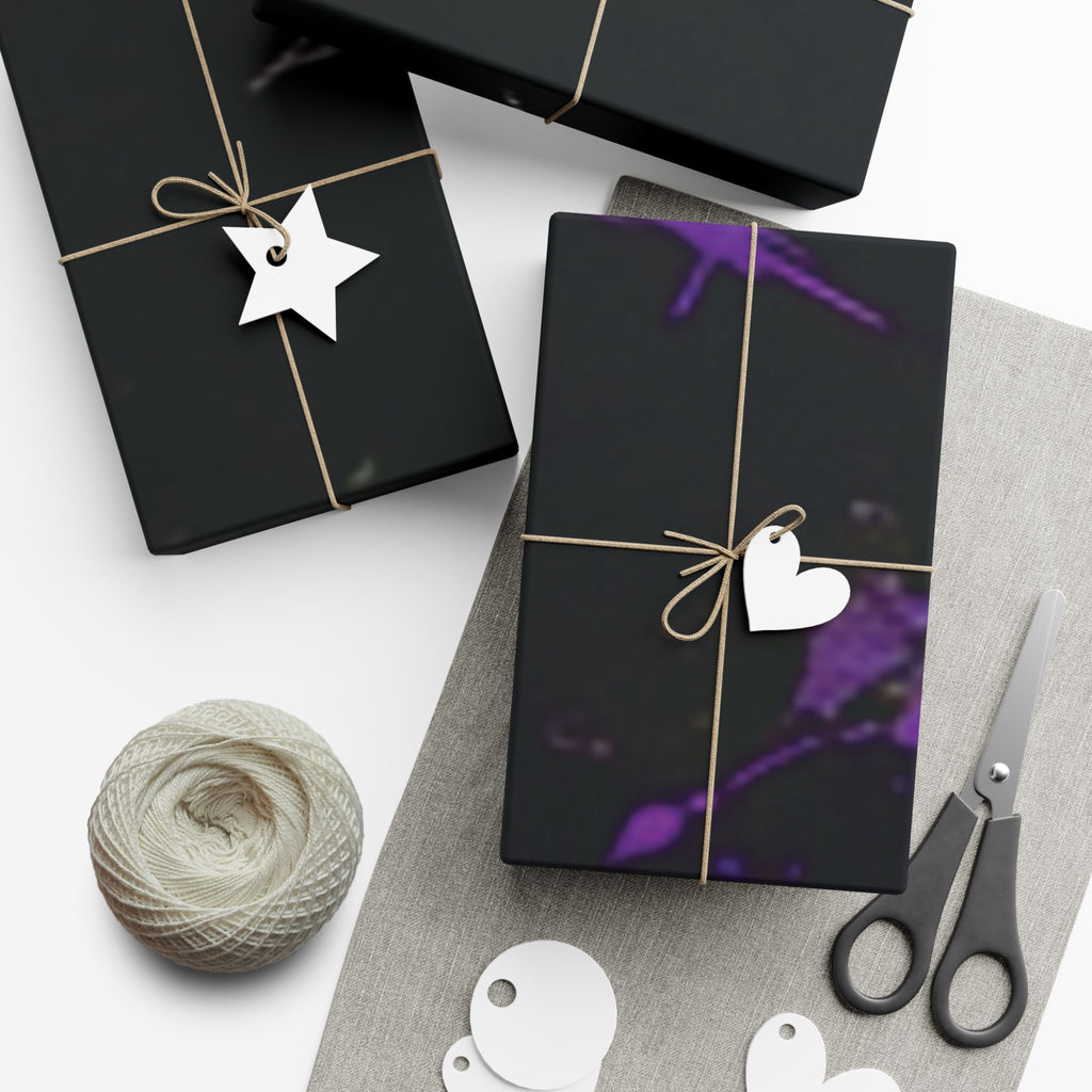 Raccoon Roses Gift Wrap Paper — Dark Purple Floral & Fox Mask Pattern