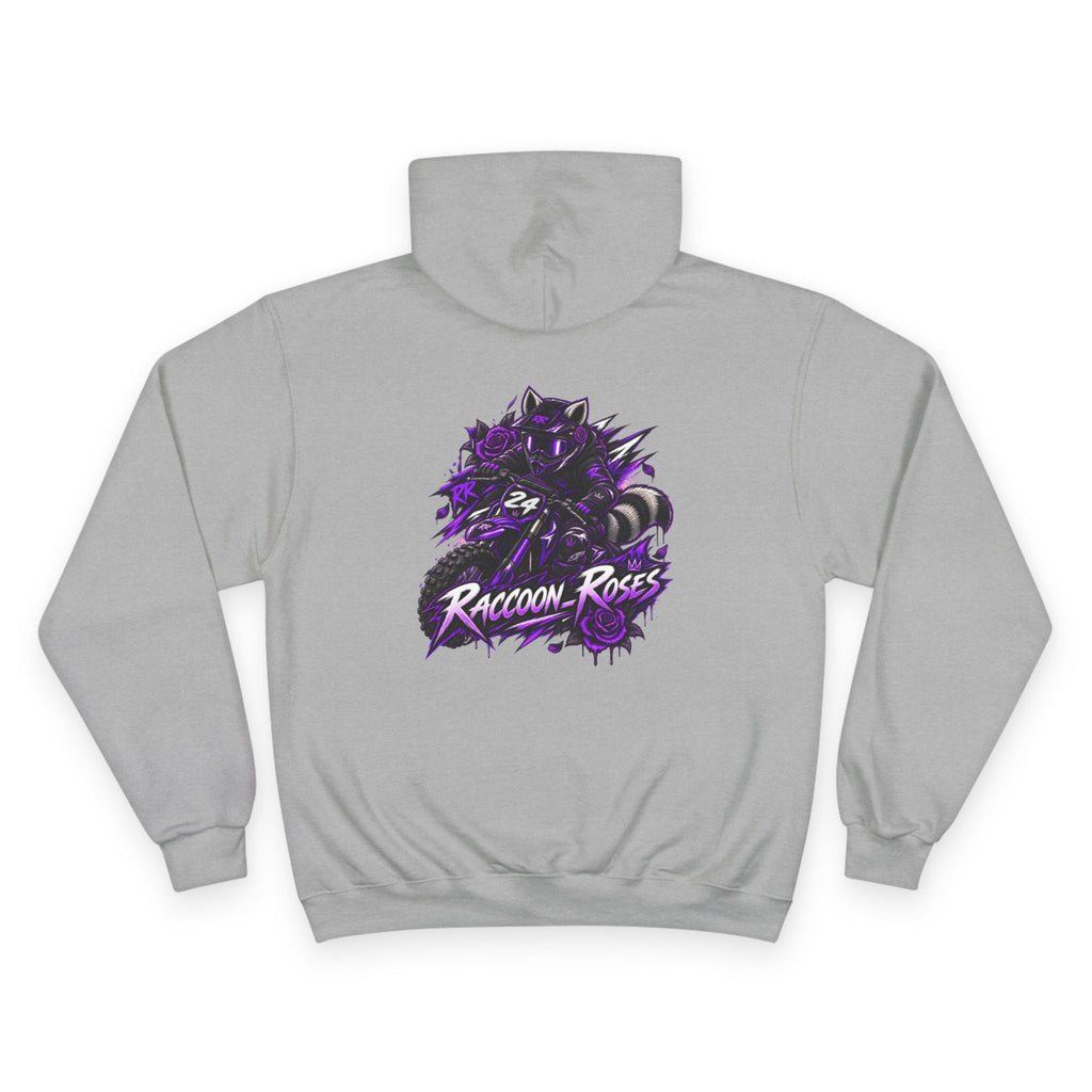 Raccoon Roses Hoodie — Bold Purple Graphic Streetwear Champion Hoodie