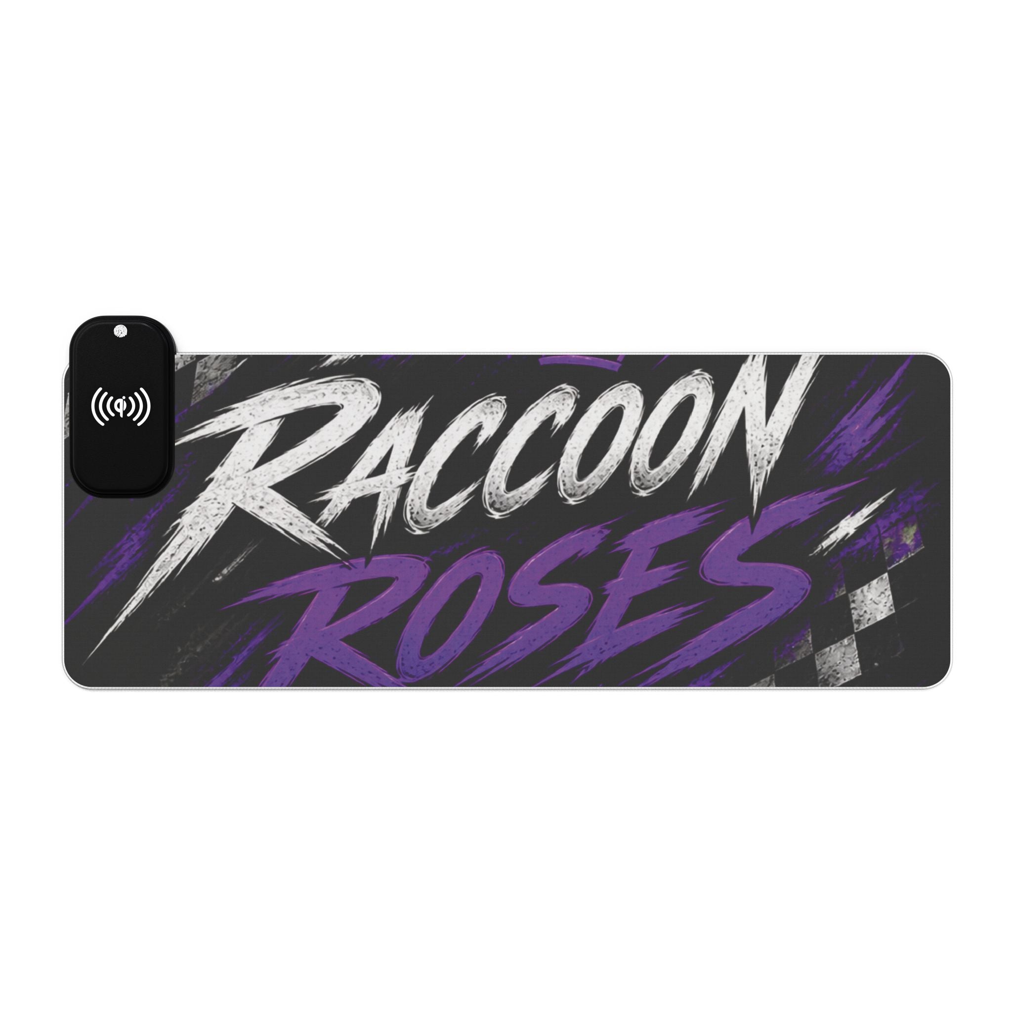 LED Gaming Mouse Pad with Wireless Charger — "Raccoon Roses" RGB Desk Mat