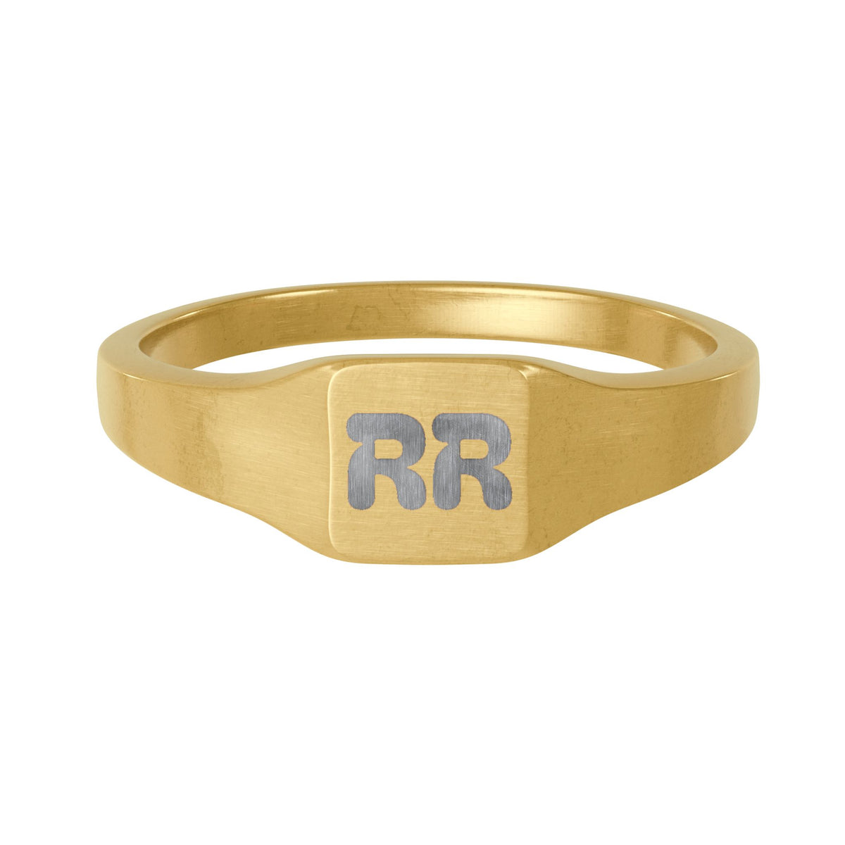 Gold Square Signet Ring — Engraved Initials Personalised Stainless Steel