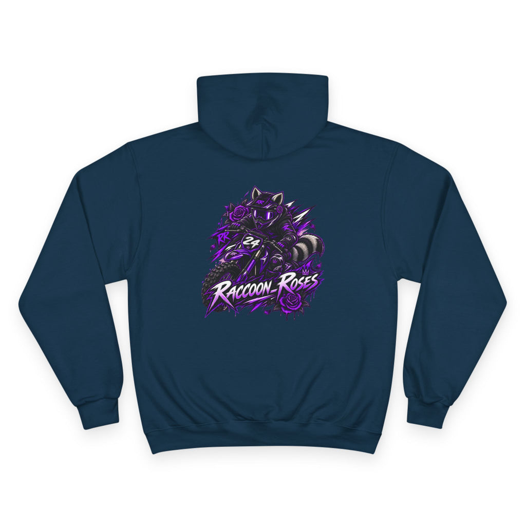 Raccoon Roses Hoodie — Bold Purple Graphic Streetwear Champion Hoodie