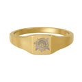 Gold Square Signet Ring — Engravable Stainless Steel Floral Crest