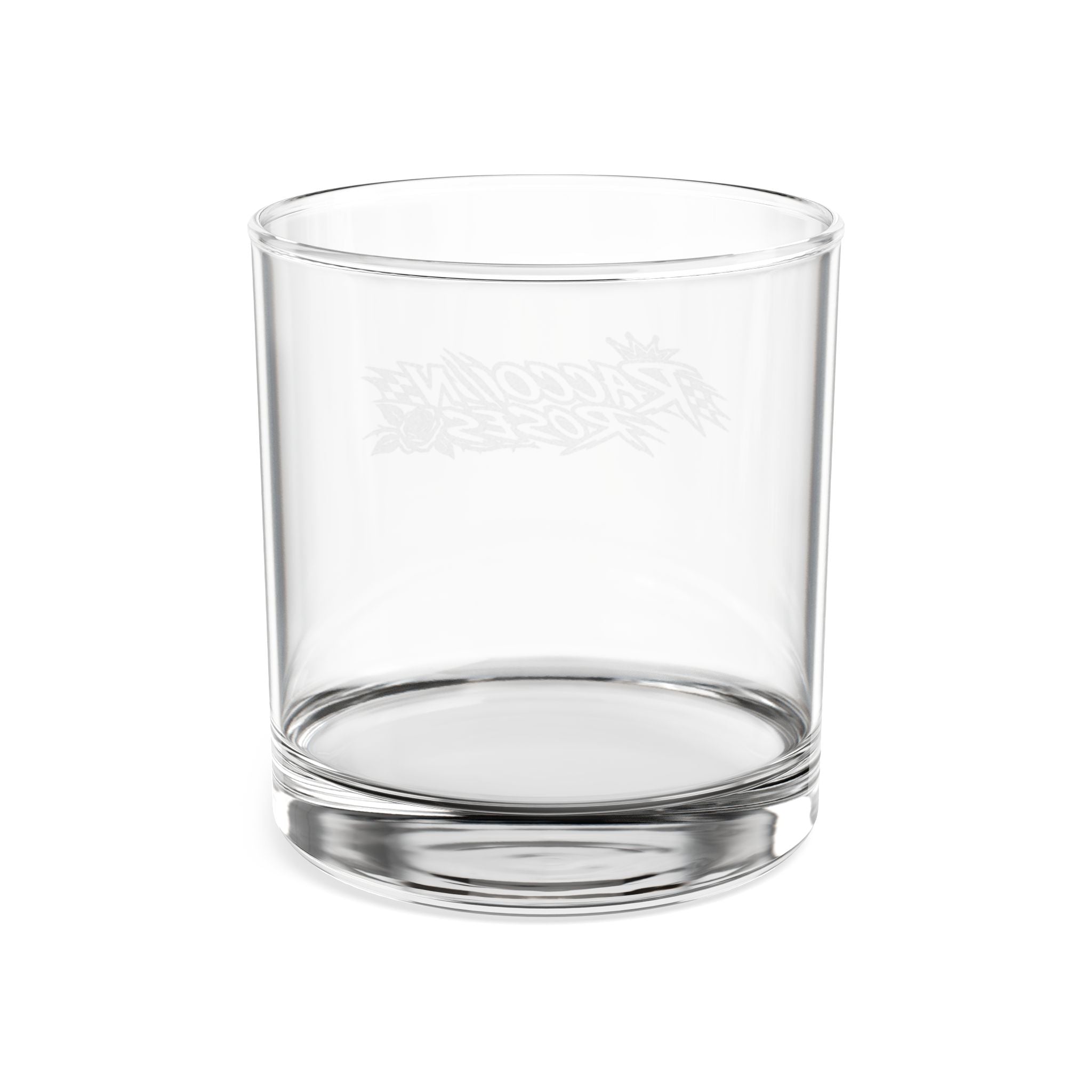 Engraved Whiskey Glass 10.5oz — 'Raccooning Roses' Distressed Logo Rocks Glass
