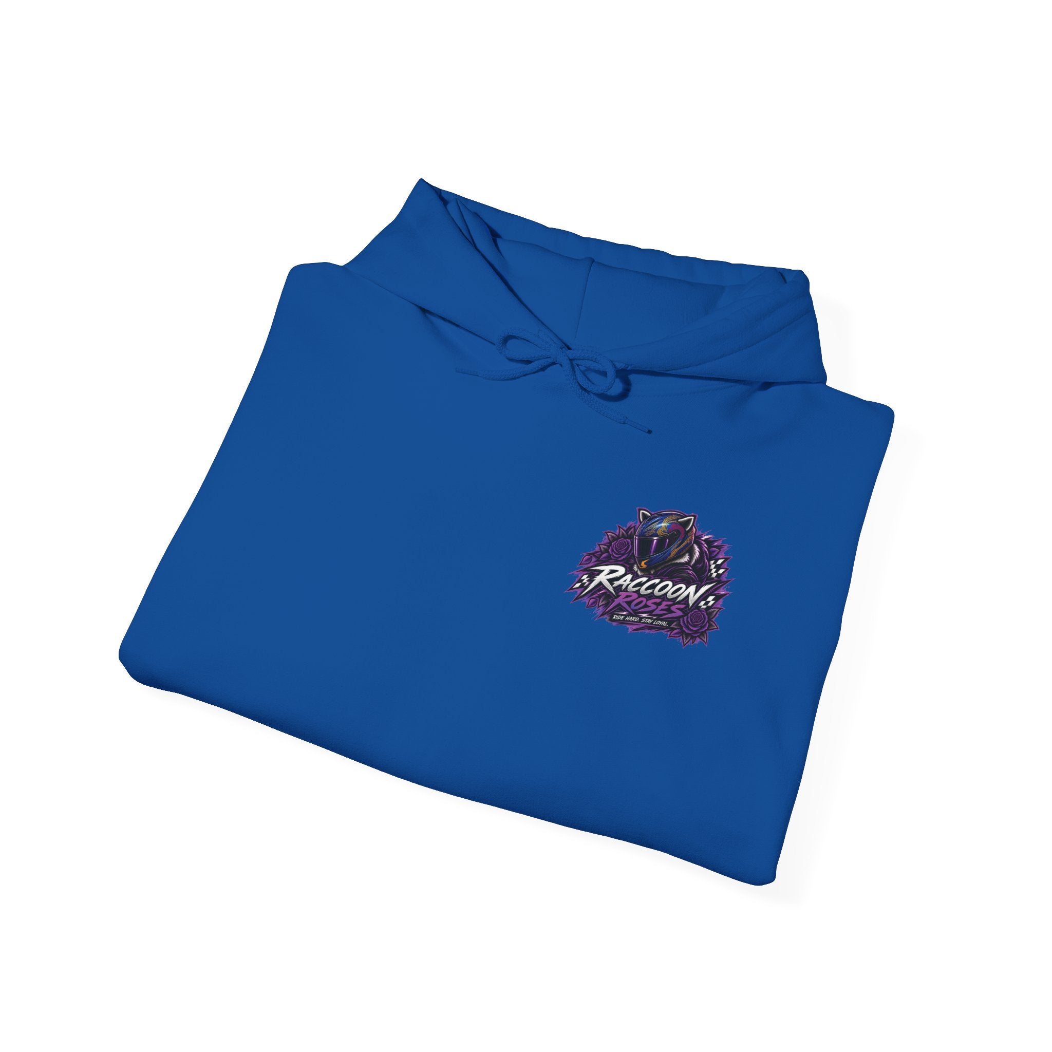 Raccoon Roadsters Motorcycle Graphic Hoodie — Retro Purple Rider Sweatshirt