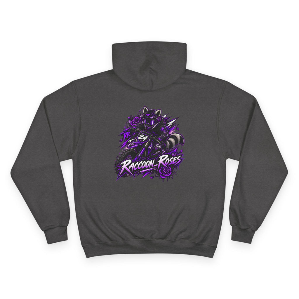 Raccoon Roses Hoodie — Bold Purple Graphic Streetwear Champion Hoodie