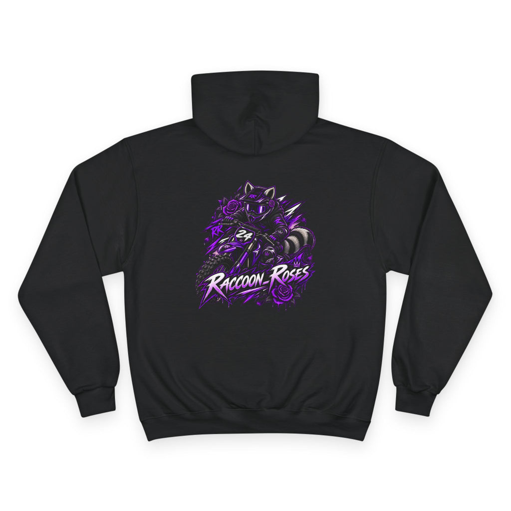 Raccoon Roses Hoodie — Bold Purple Graphic Streetwear Champion Hoodie