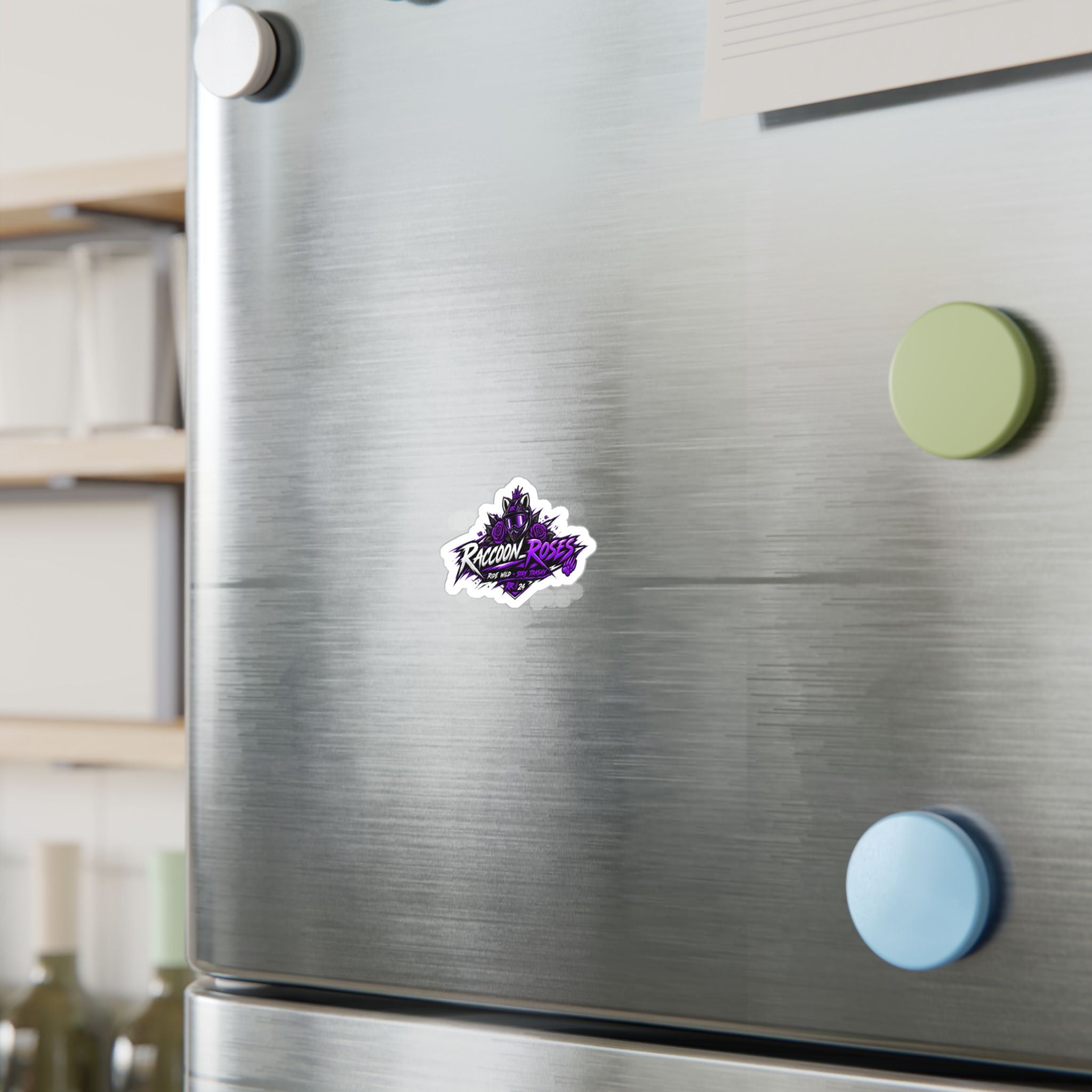 Raccoon Rose Purple Mascot Vinyl Sticker — Kiss-Cut Decal for Laptops, Water Bottles & Windows