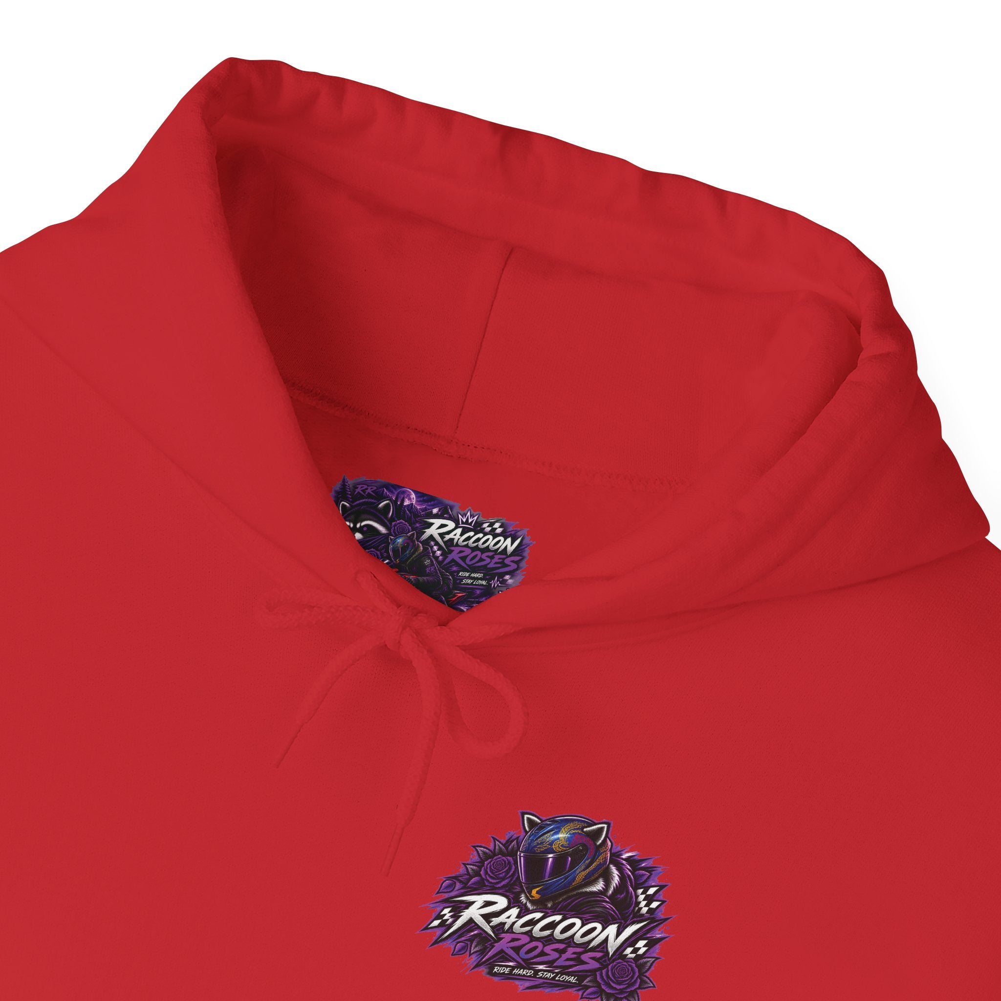 Raccoon Roadsters Motorcycle Graphic Hoodie — Retro Purple Rider Sweatshirt