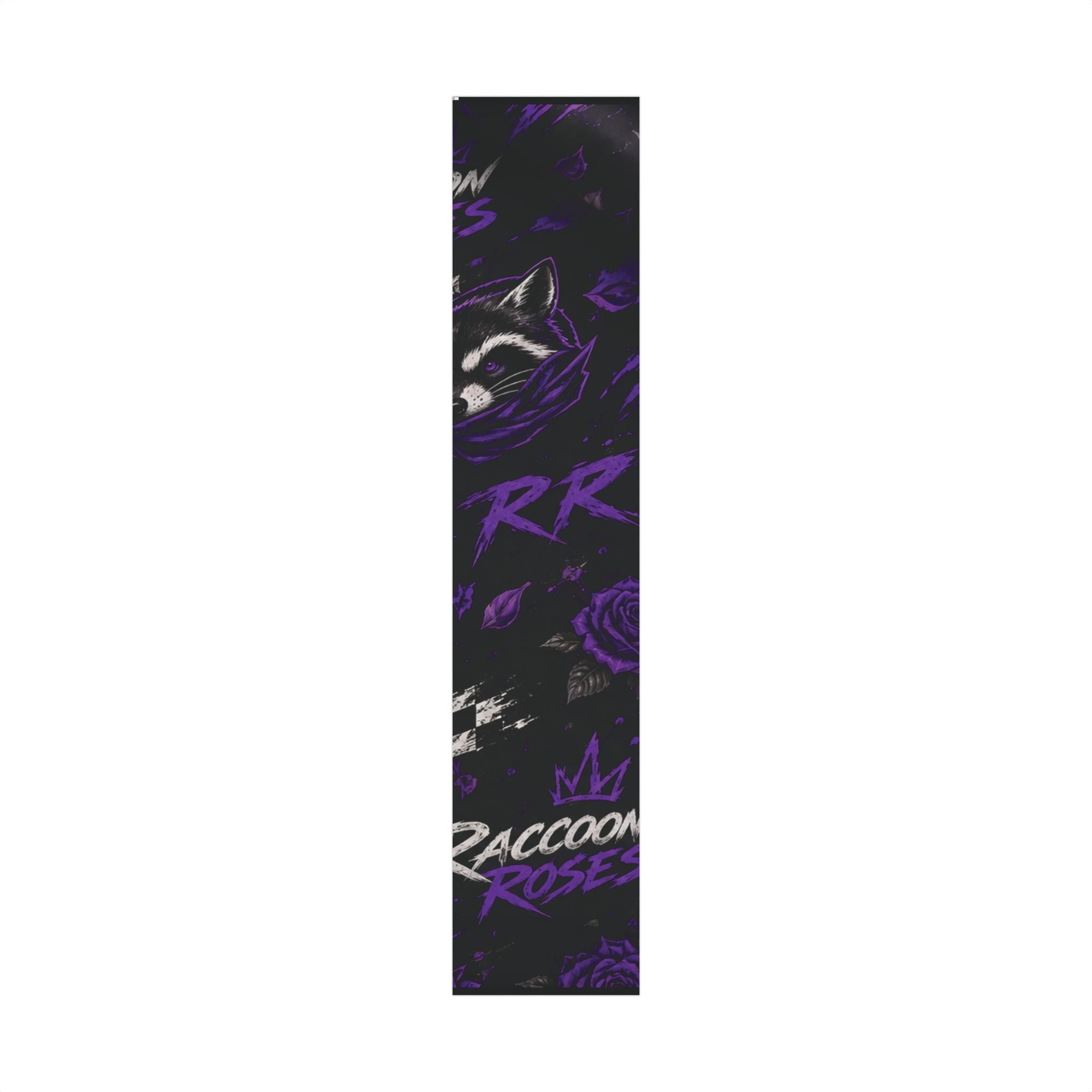 Raccoon Roses Gift Wrap Paper — Dark Purple Floral & Fox Mask Pattern