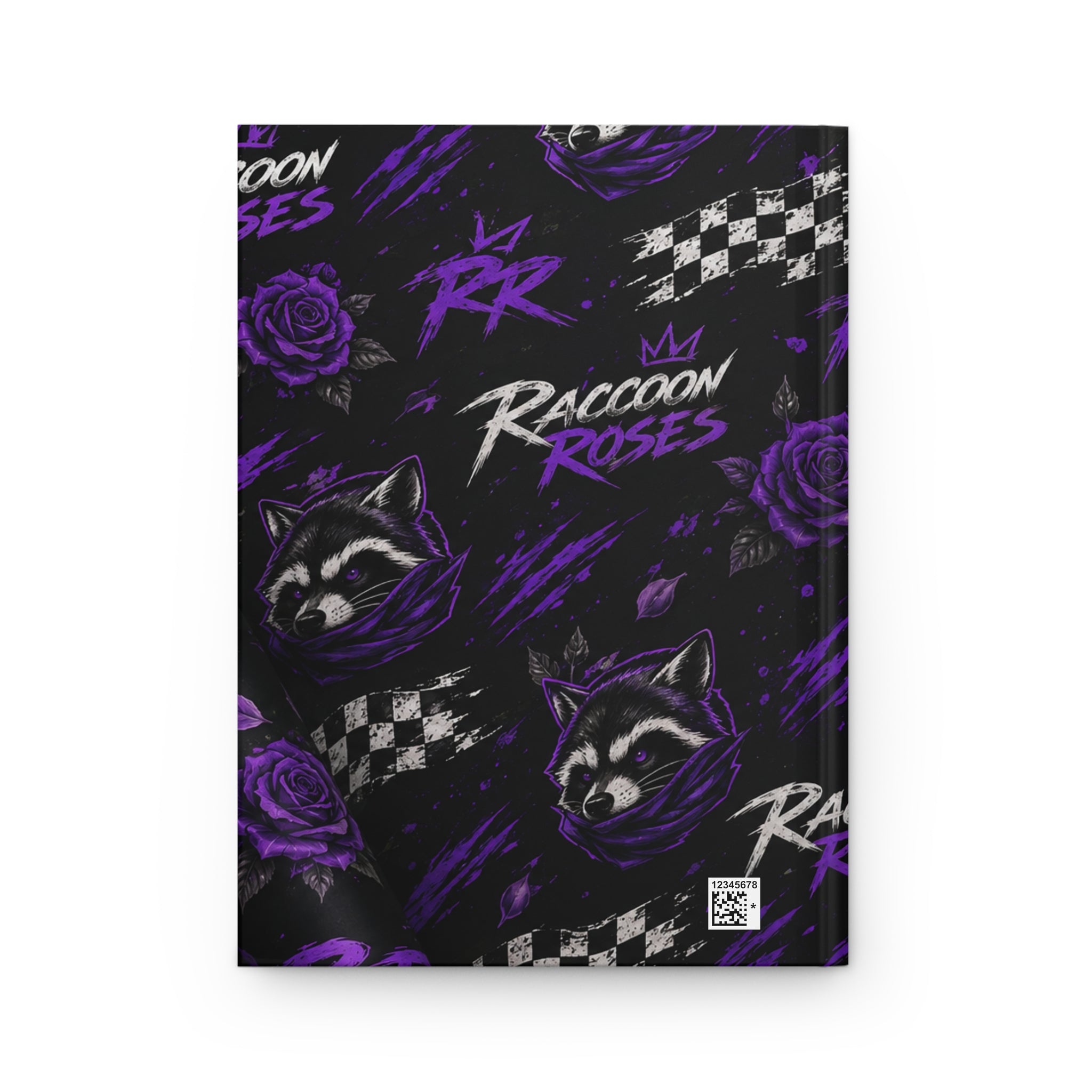 Raccoon Roses Hardcover Journal — Purple Floral Racer Notebook