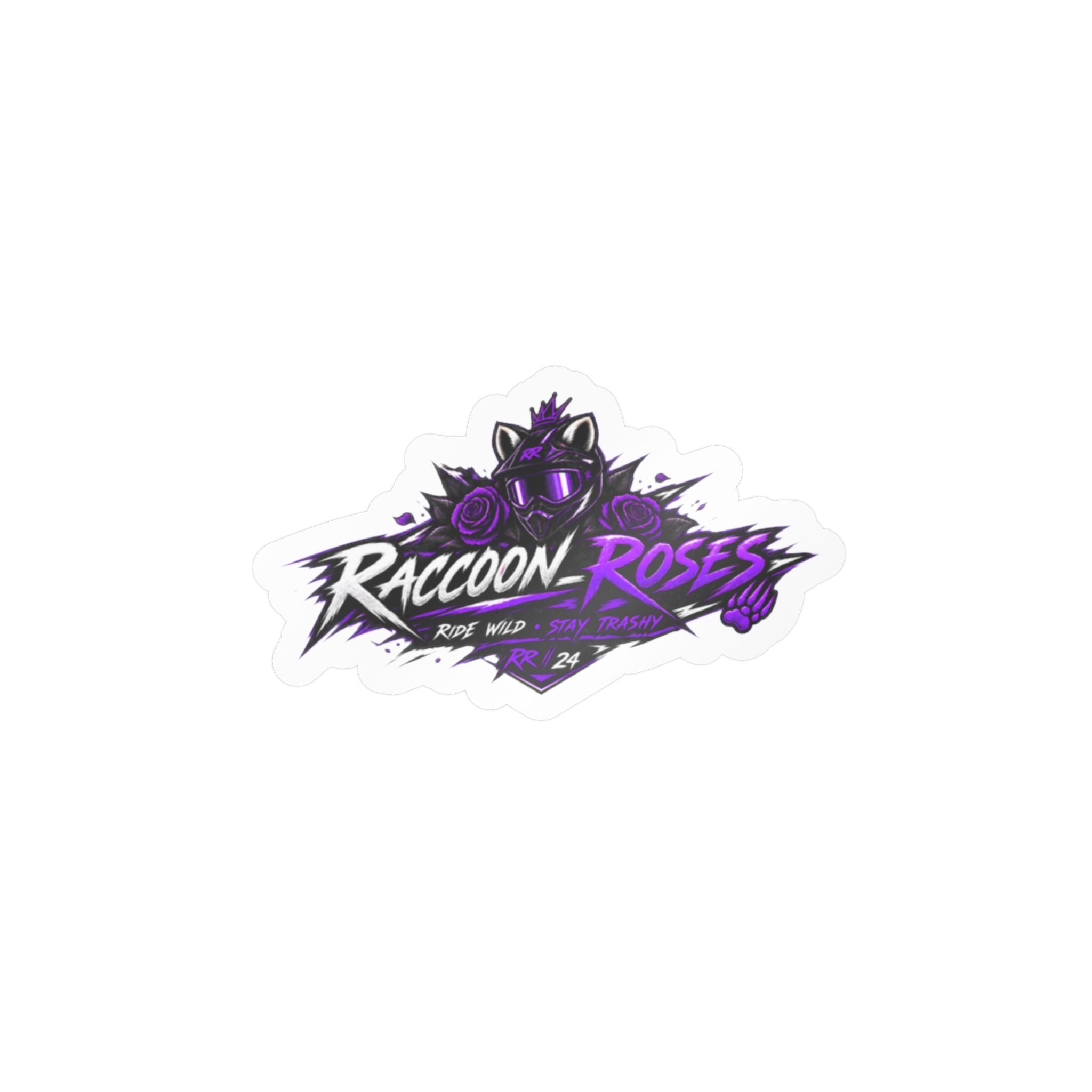 Raccoon Rose Purple Mascot Vinyl Sticker — Kiss-Cut Decal for Laptops, Water Bottles & Windows