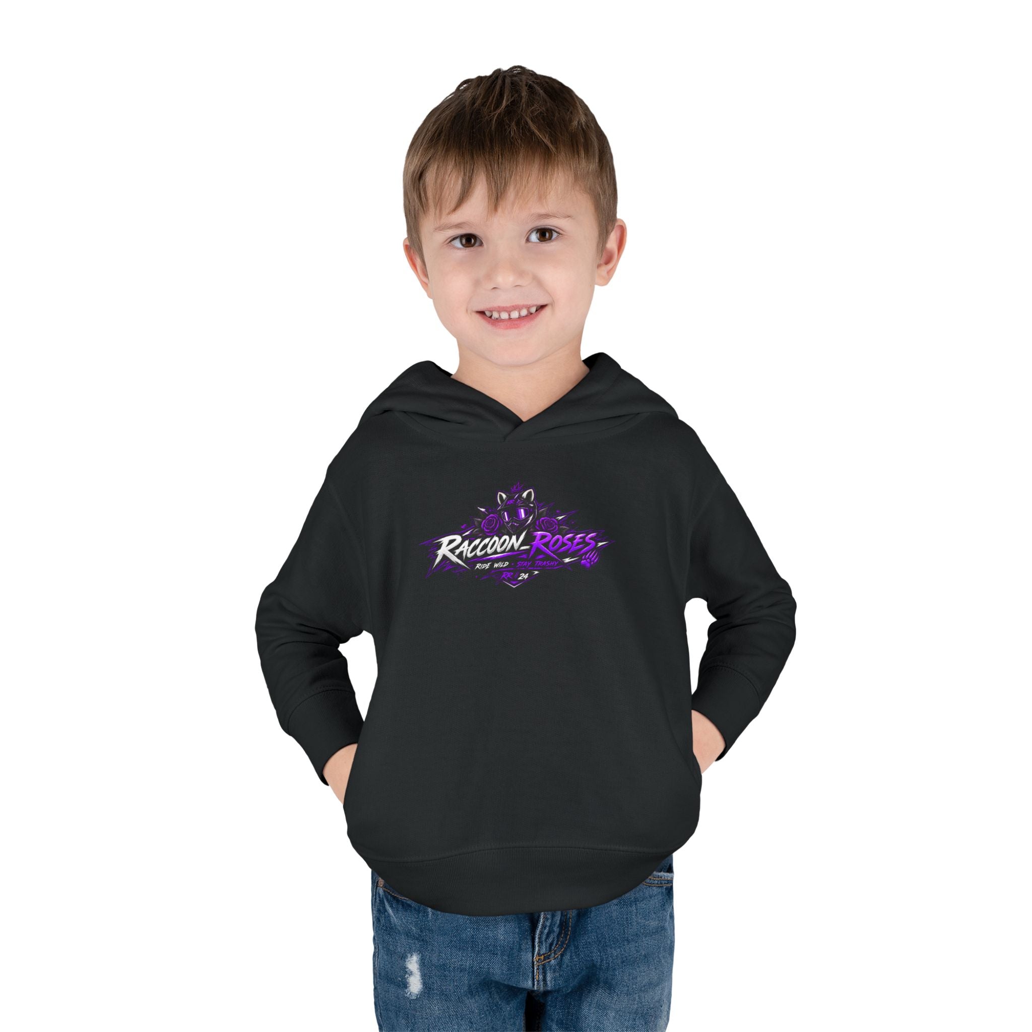 Raccoon Roses Toddler Hoodie — Cute Purple Graphic Pullover