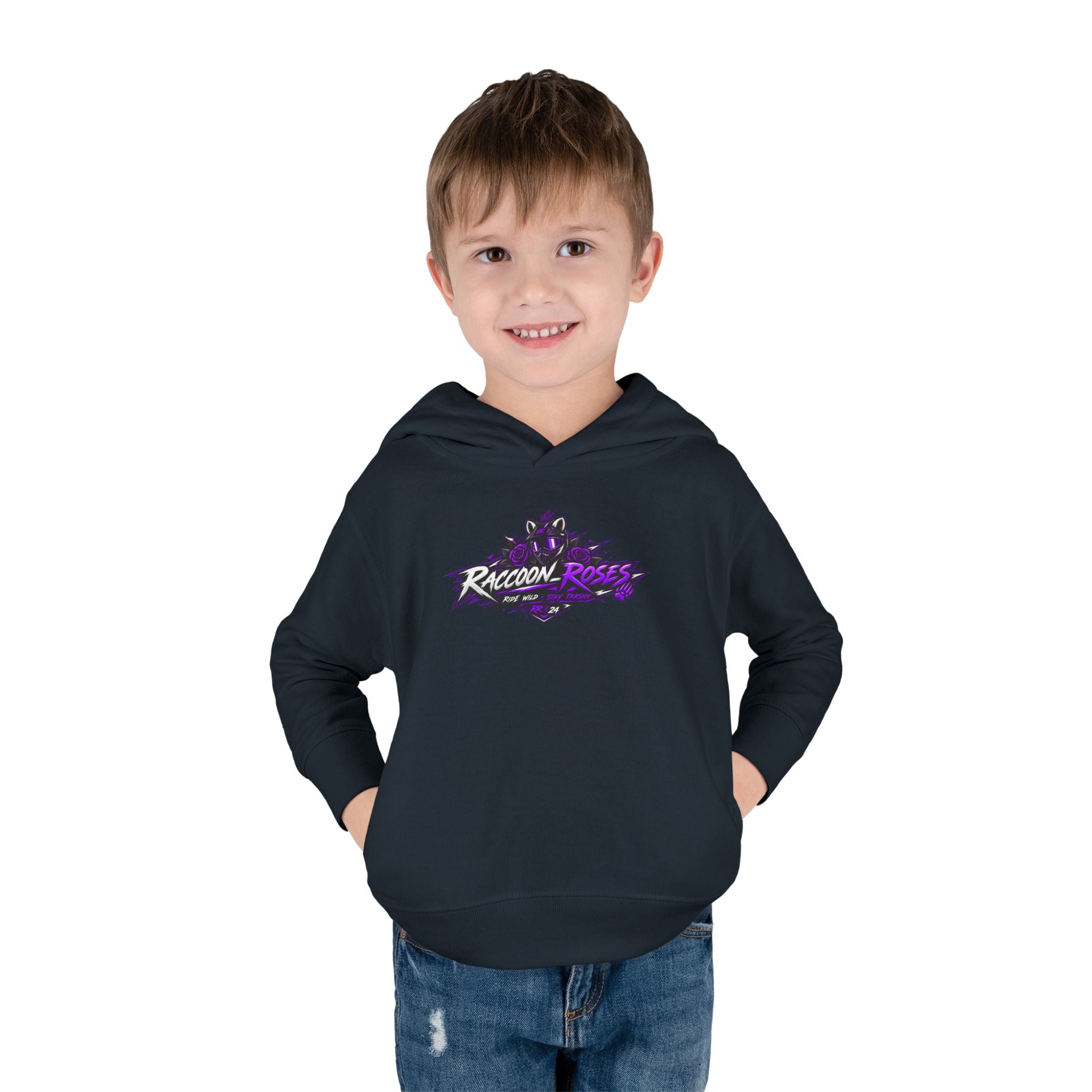 Raccoon Roses Toddler Hoodie — Cute Purple Graphic Pullover