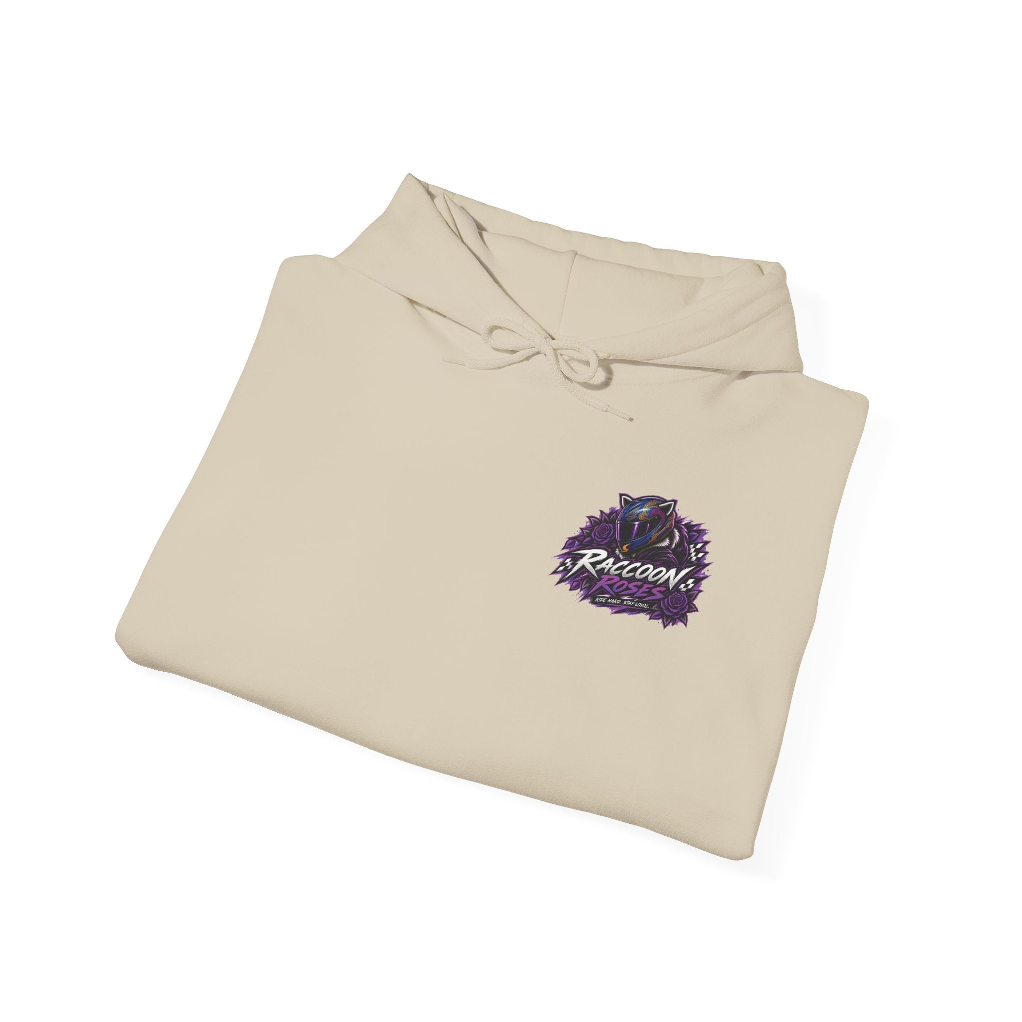 Raccoon Roadsters Motorcycle Graphic Hoodie — Retro Purple Rider Sweatshirt