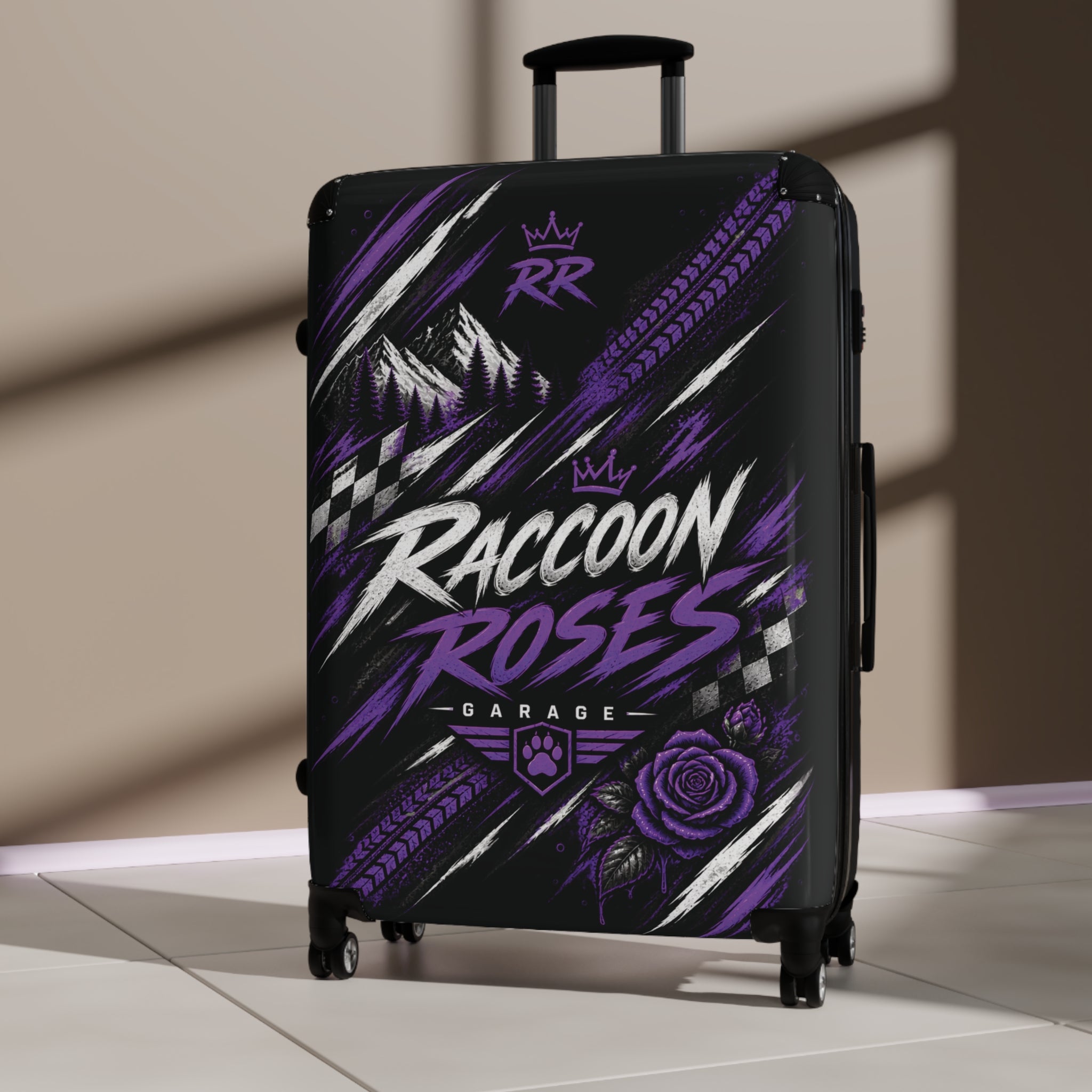 Raccoon Roses Carry-On Luggage – Skull Rider Graphic Suitcase