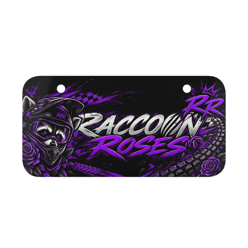 Raccoon Roses Mini License Plate - Purple Racing Skull Design