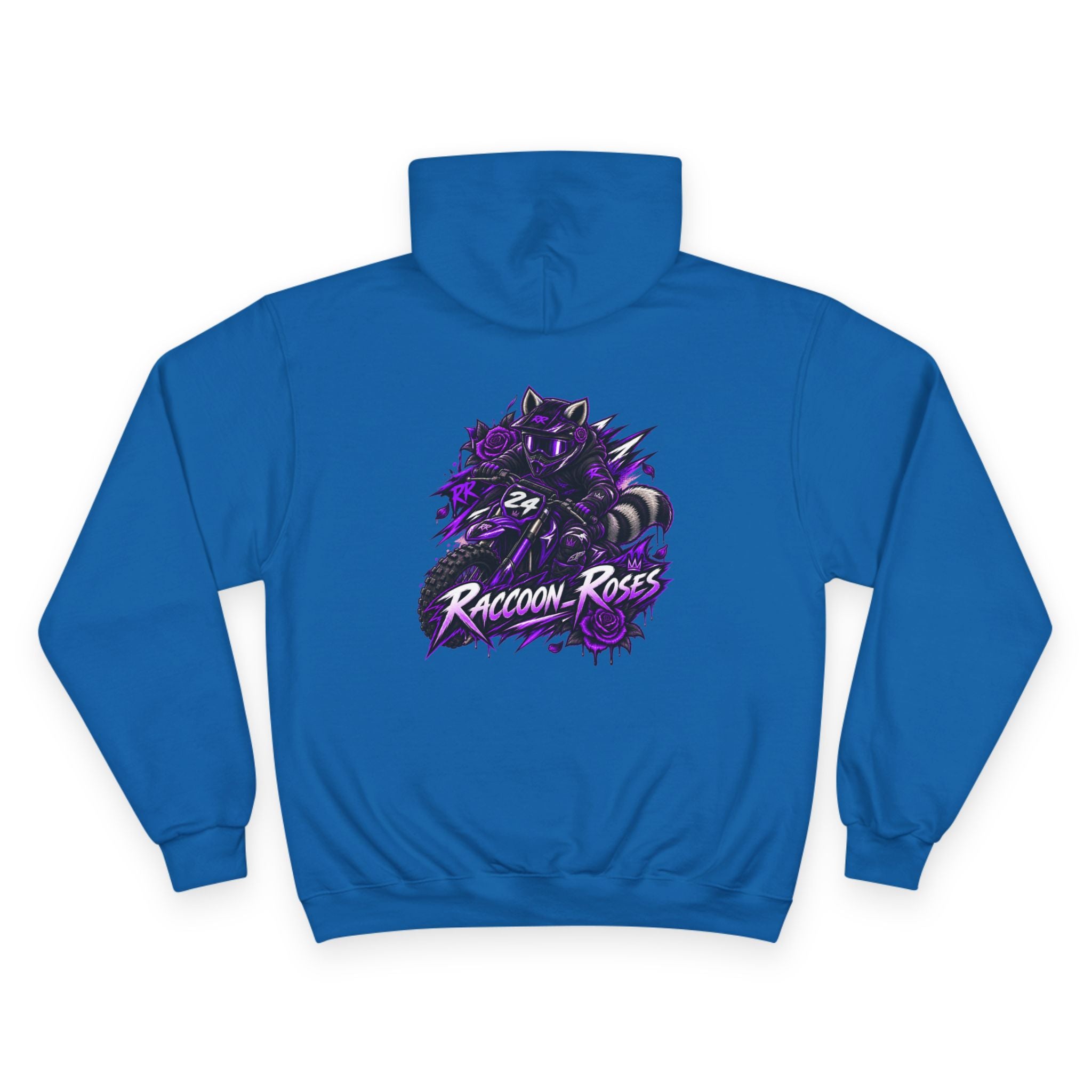 Raccoon Roses Hoodie — Bold Purple Graphic Streetwear Champion Hoodie