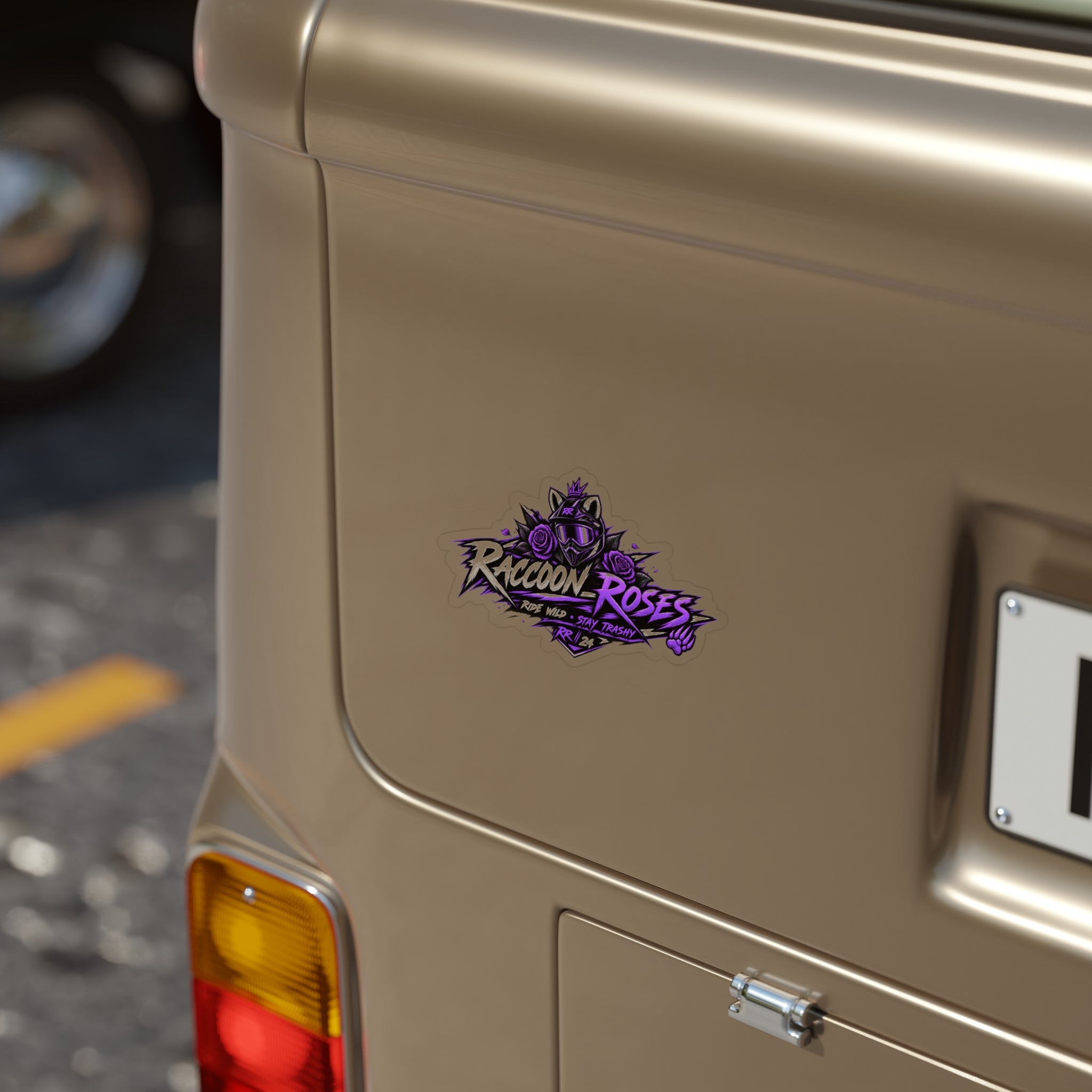Die-Cut Outdoor Sticker — Raccoon Roses Racing Logo (UV-Resistant, Transparent)
