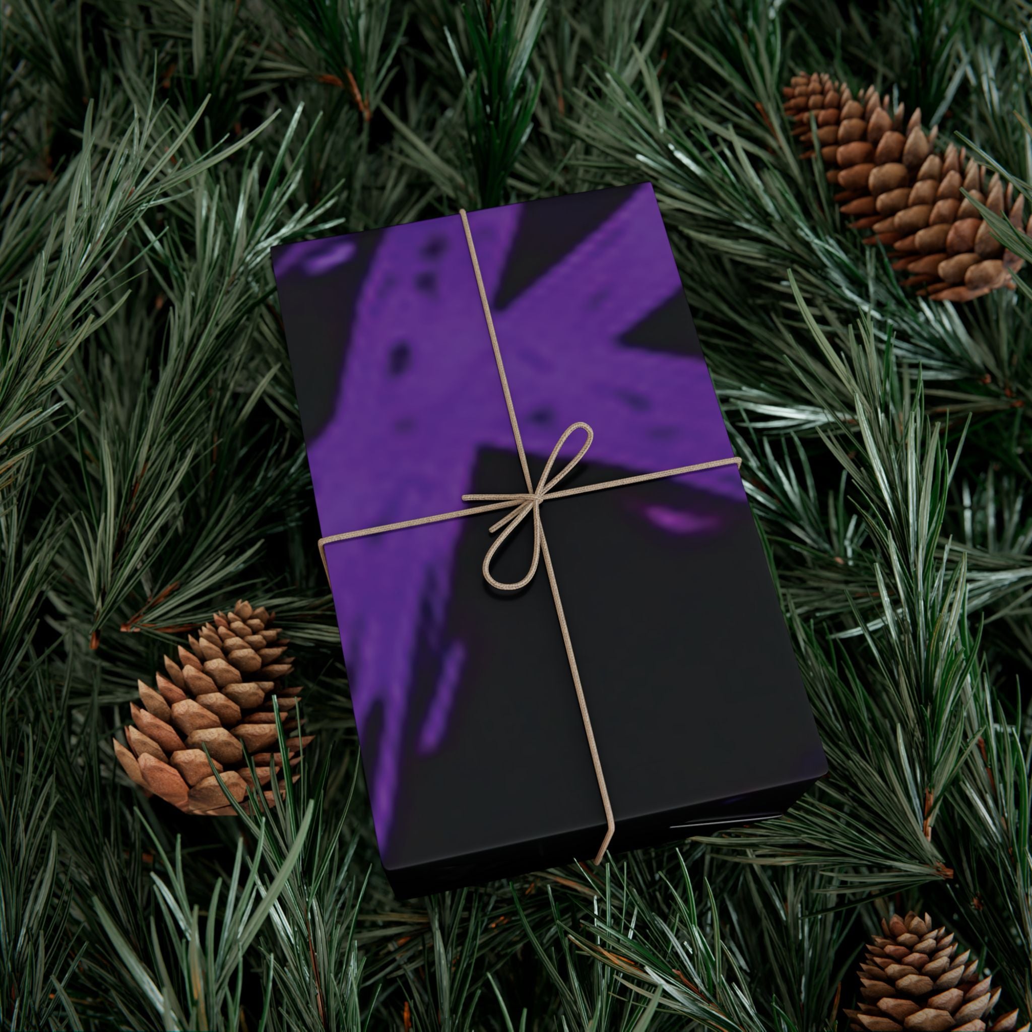 Raccoon Roses Gift Wrap Paper — Dark Purple Floral & Fox Mask Pattern