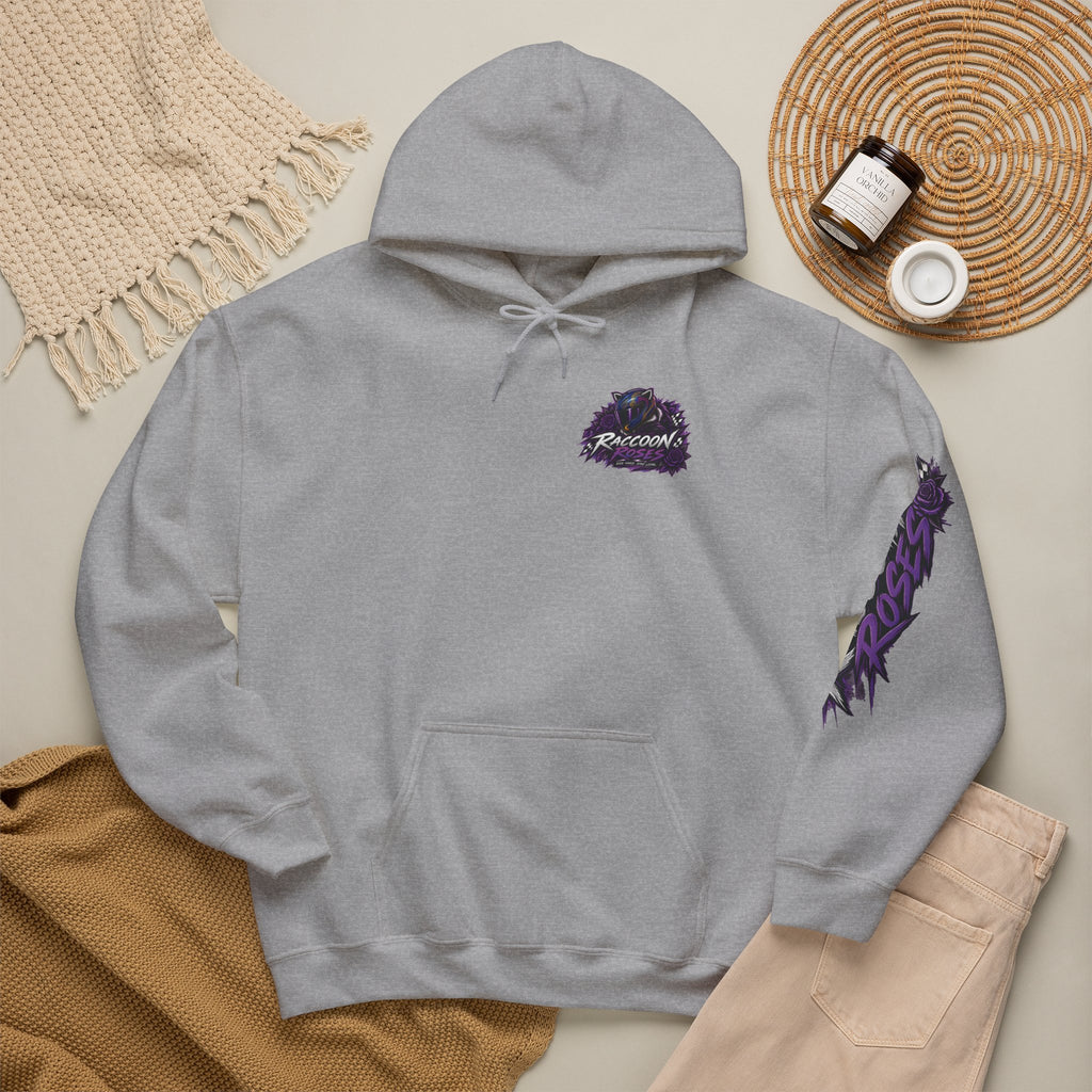 Raccoon Roadsters Motorcycle Graphic Hoodie — Retro Purple Rider Sweatshirt