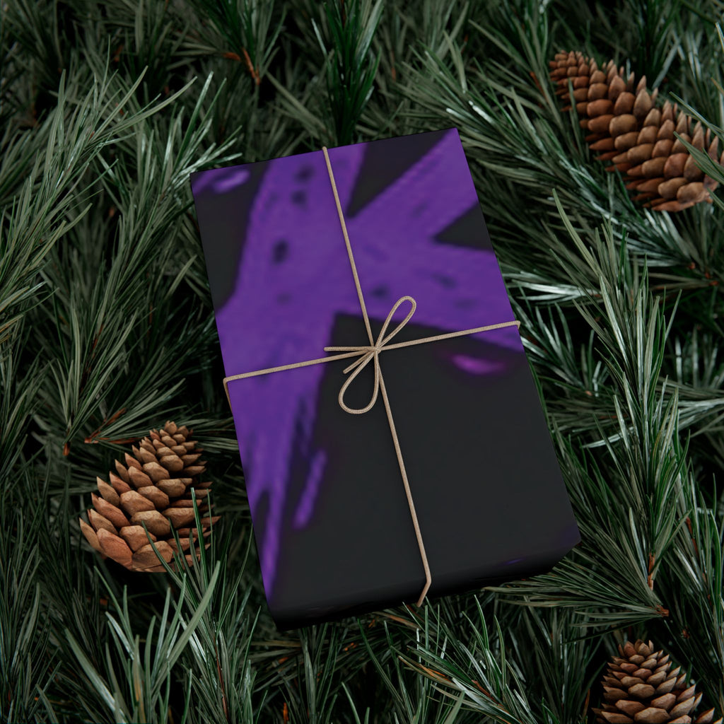 Raccoon Roses Gift Wrap Paper — Dark Purple Floral & Fox Mask Pattern